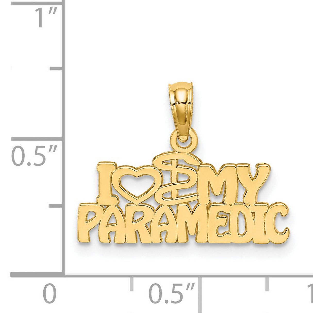 14k Yellow Gold Pendant with Caduceus Symbol and I Heart My Paramedic Design