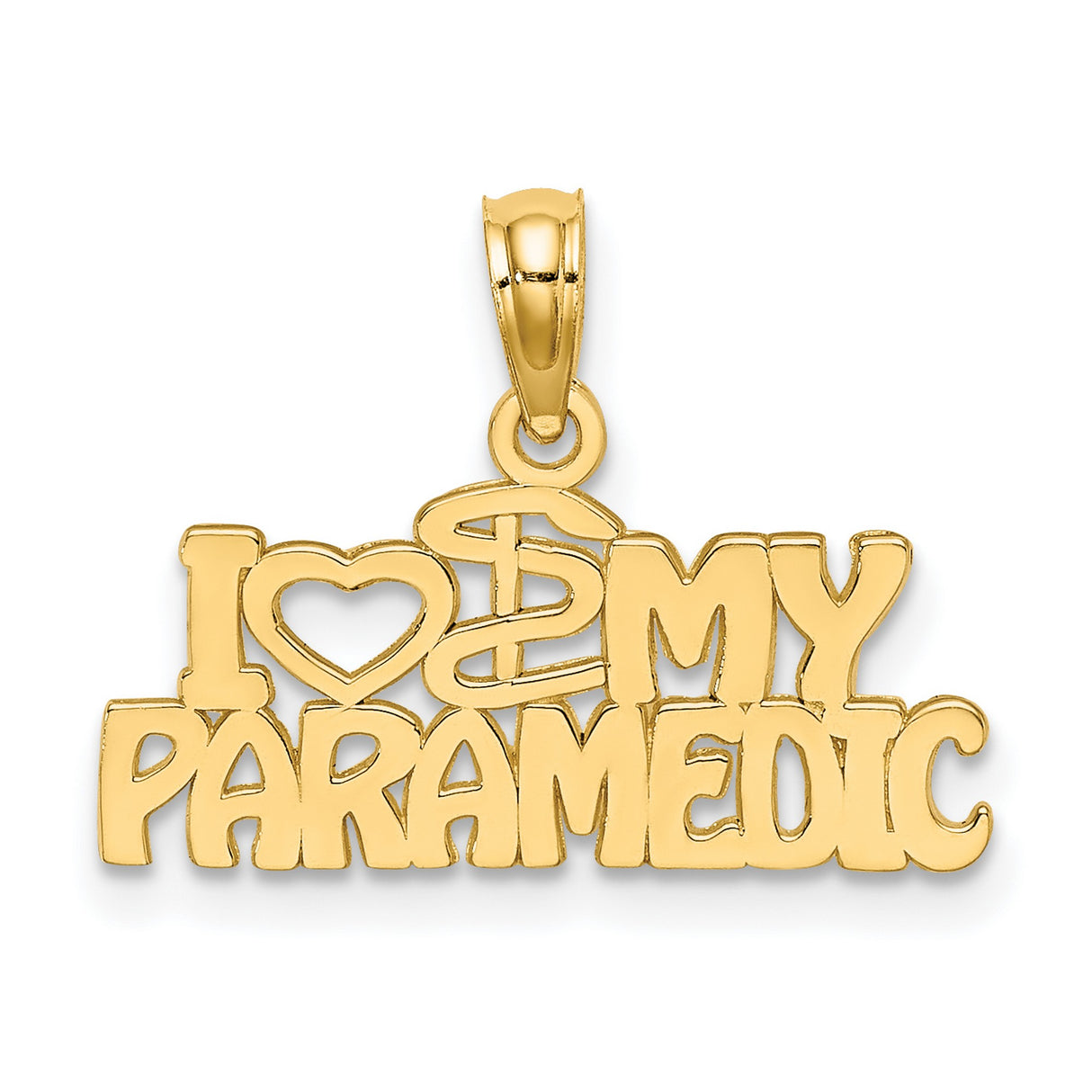 14k Yellow Gold Pendant with Caduceus Symbol and I Heart My Paramedic Design