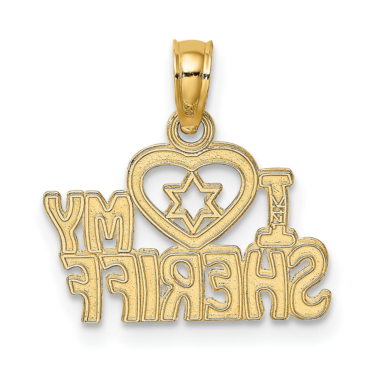 14k Yellow Gold Sheriff Badge Pendant with Heart, I Love My Deputy Design