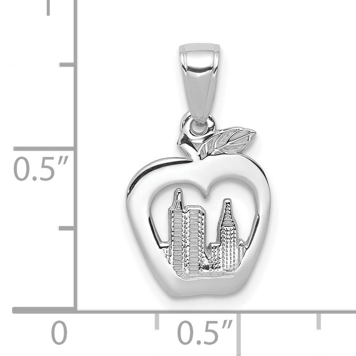 14k White Gold New York Skyline Apple Pendant Charm, NYC Architecture Design