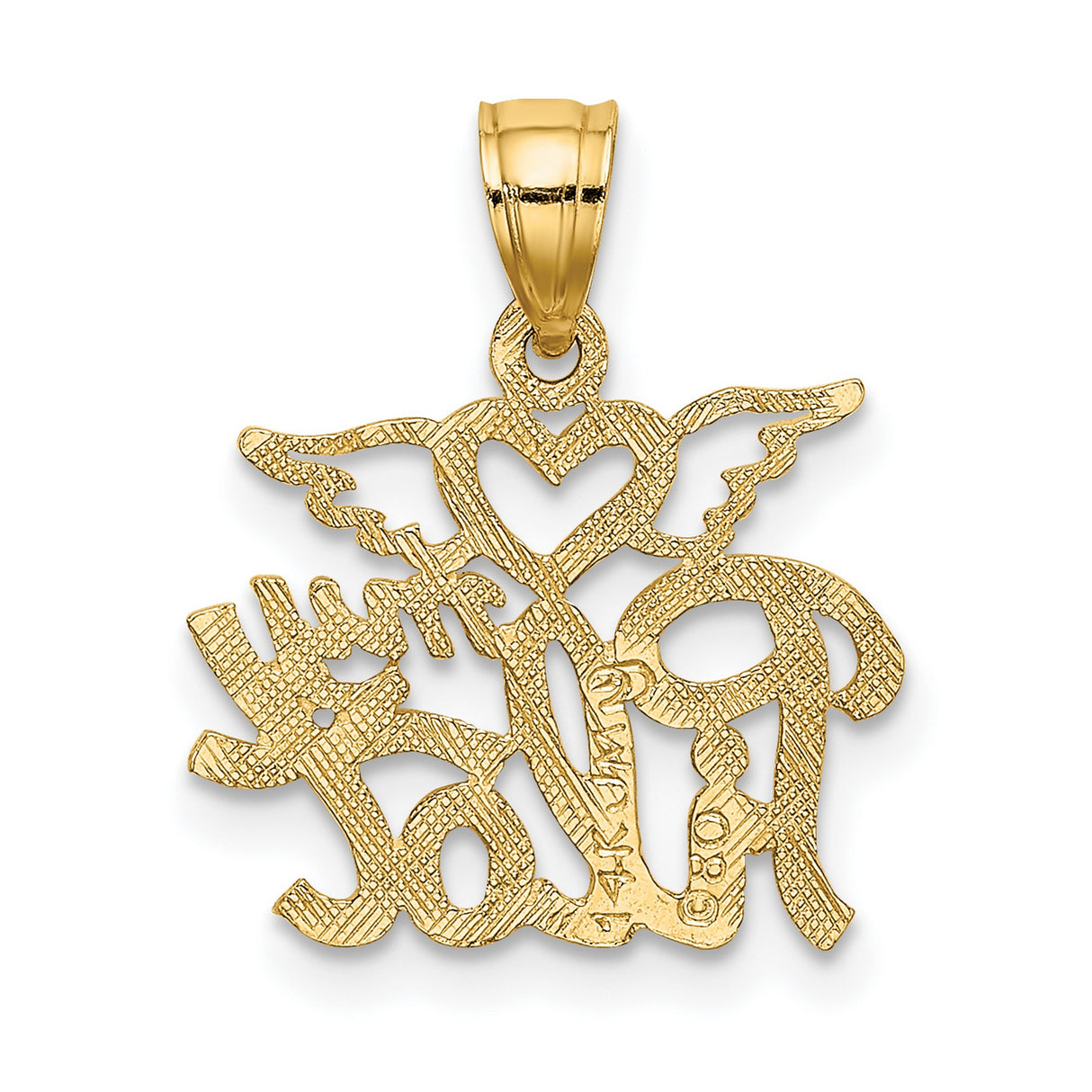 14k Yellow Gold My Pilot Pendant with Angel Wings and Heart, Aviation Tribute Charm