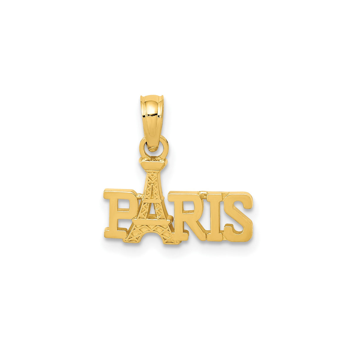 14k Yellow Gold Paris Pendant with Eiffel Tower Letter Design, Travel Charm