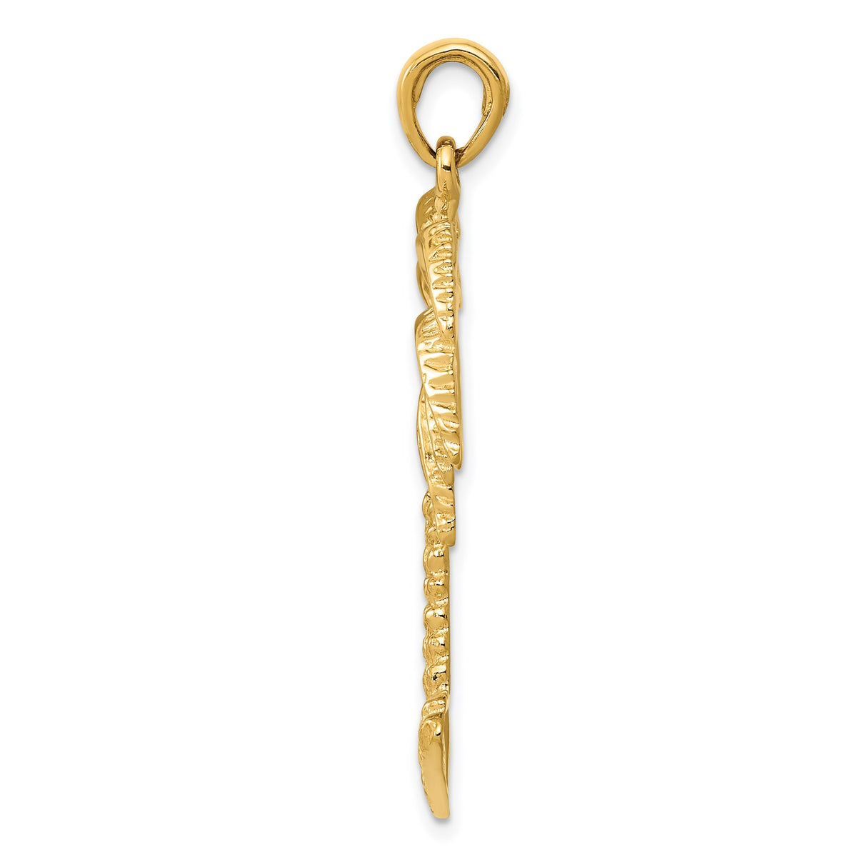 14k Yellow Gold Palm Tree Pendant, Textured Tropical Charm with Island Style for Women or Unisex Wear