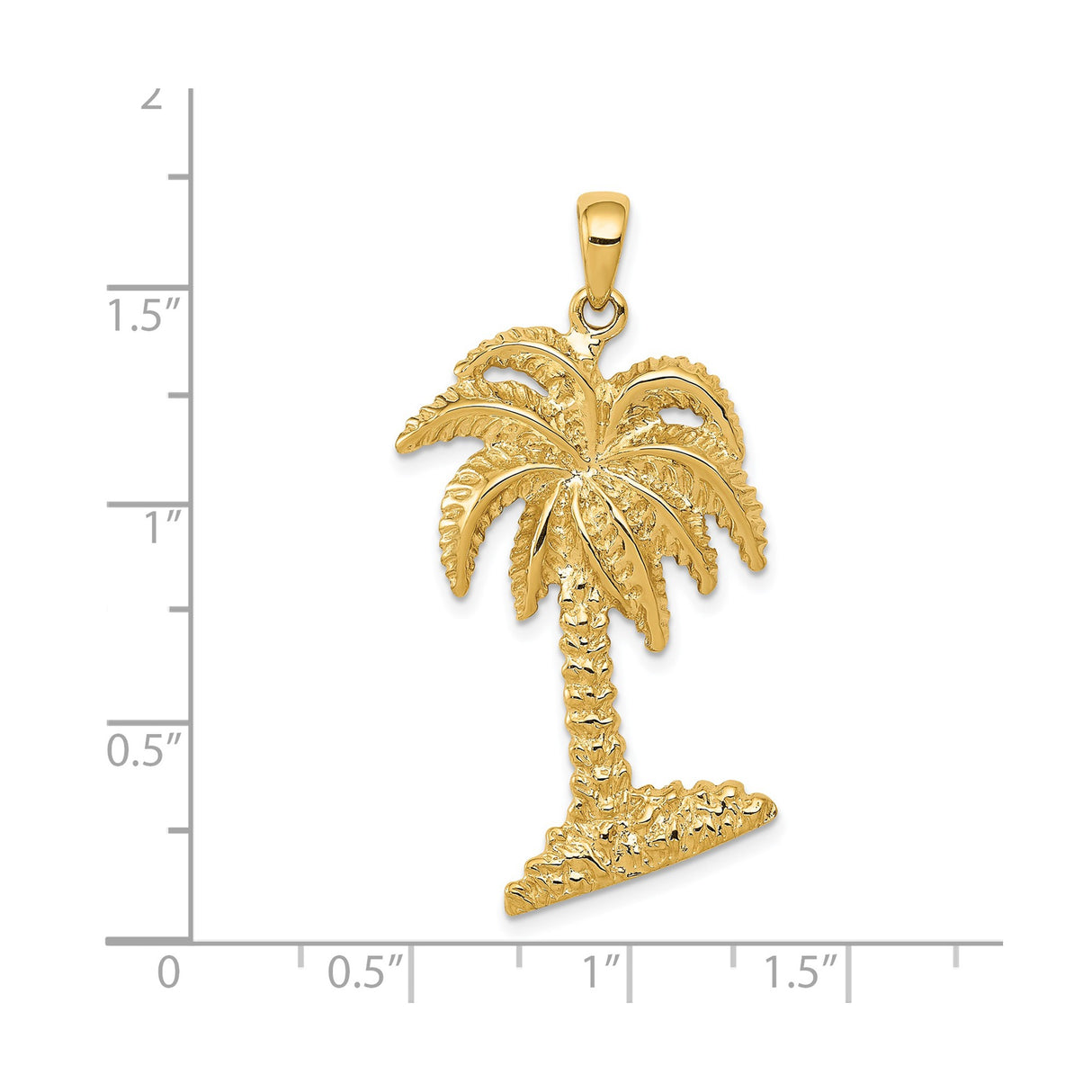 14k Yellow Gold Palm Tree Pendant, Textured Tropical Charm with Island Style for Women or Unisex Wear