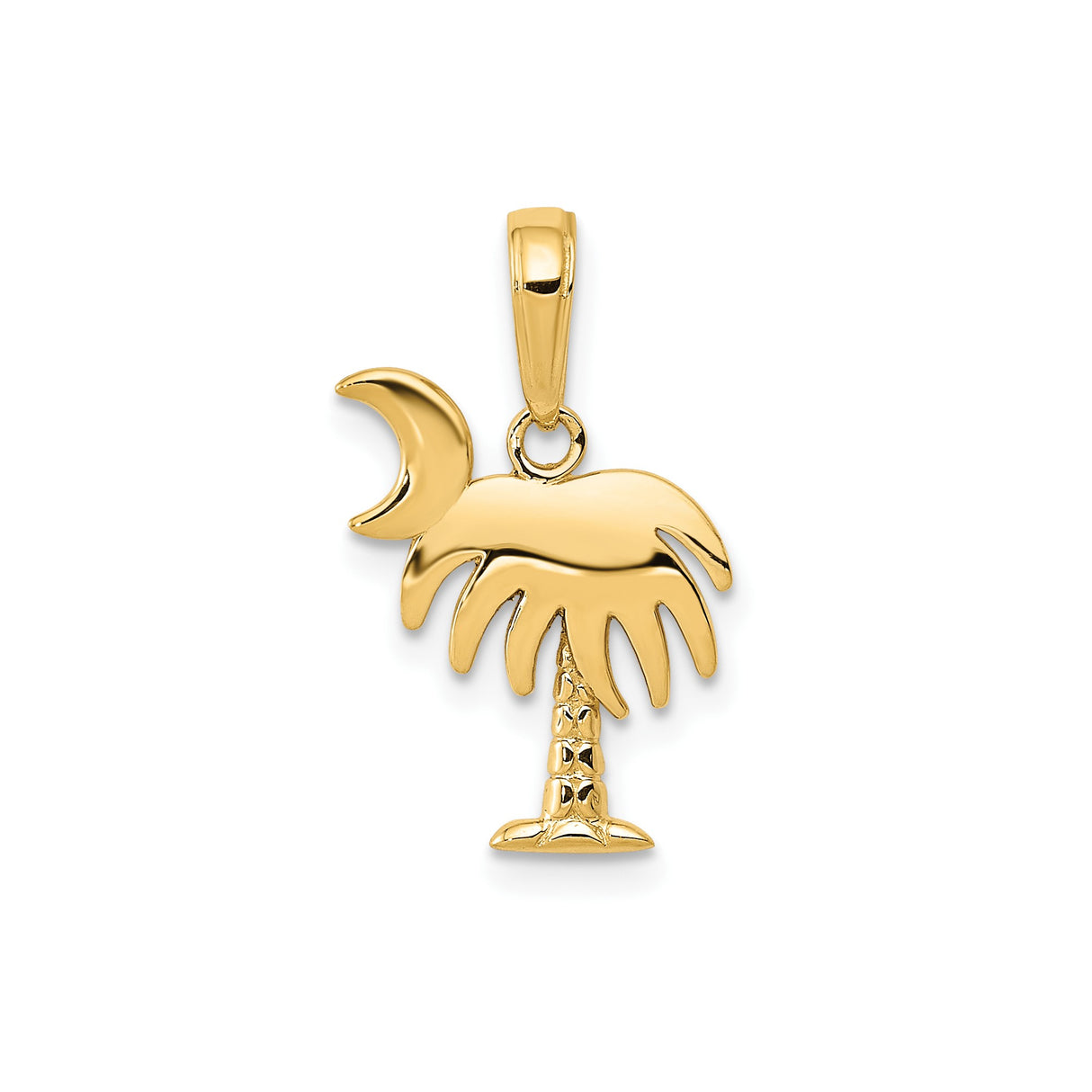 14k Yellow Gold Pendant with Palm Tree and Crescent Moon, Coastal Charm Design