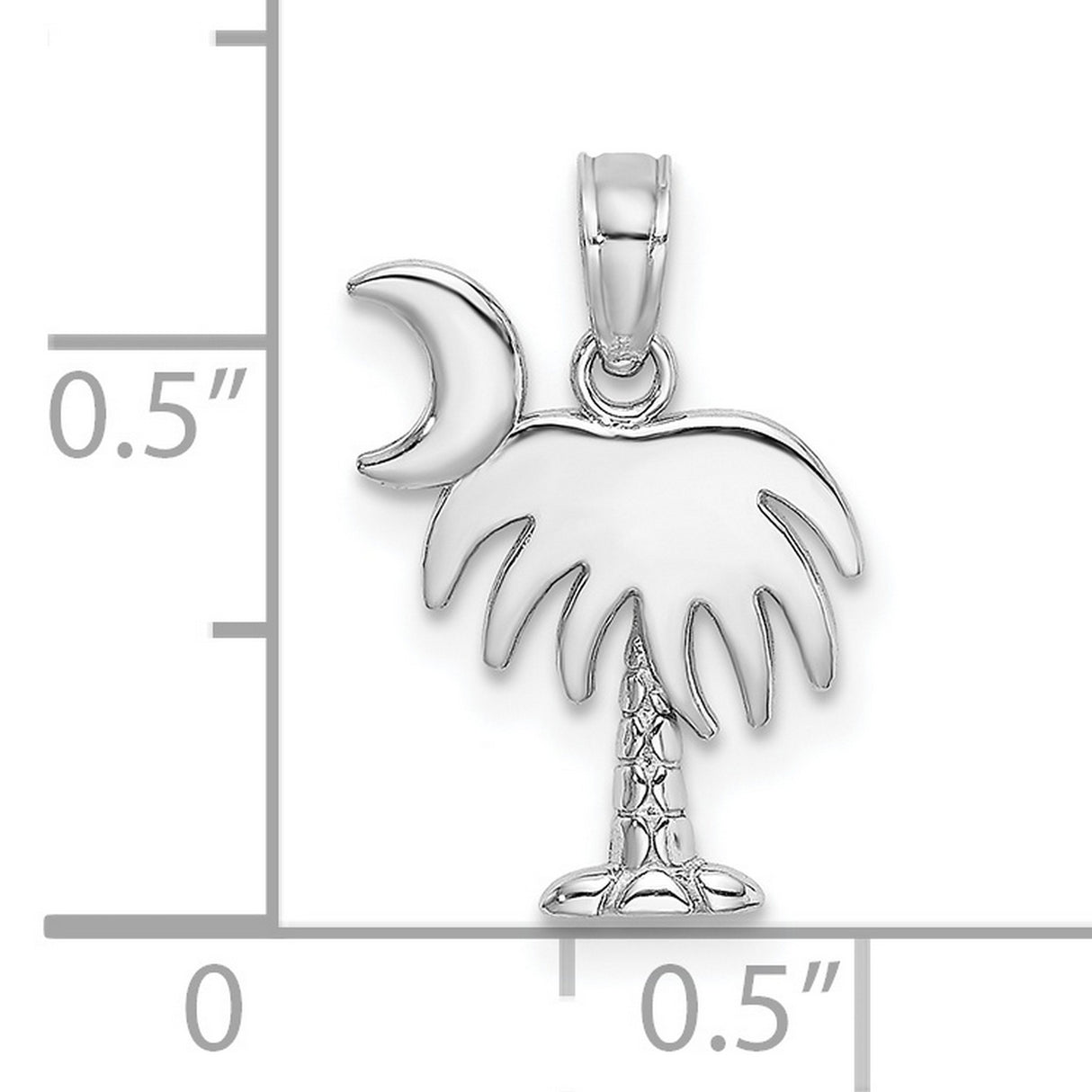 14k White Gold Palm Tree and Crescent Moon Pendant, South Carolina State Symbol Charm