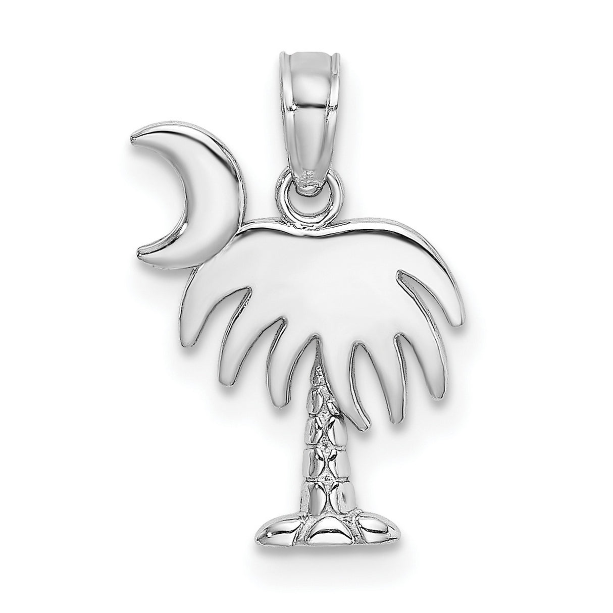 14k White Gold Palm Tree and Crescent Moon Pendant, South Carolina State Symbol Charm