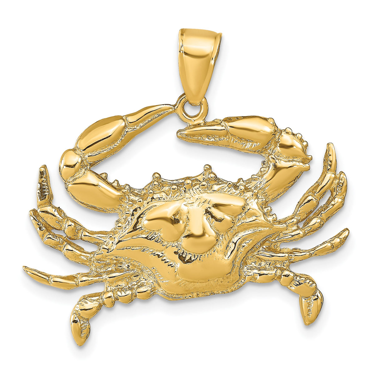 14k Yellow Gold Crab Pendant, Detailed Crustacean Design, Nautical Zodiac Theme for Men or Unisex