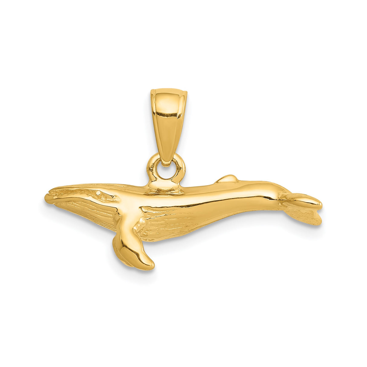 14k Yellow Gold Whale Pendant with Humpback Whale Design, Ocean Animal Nautical Charm