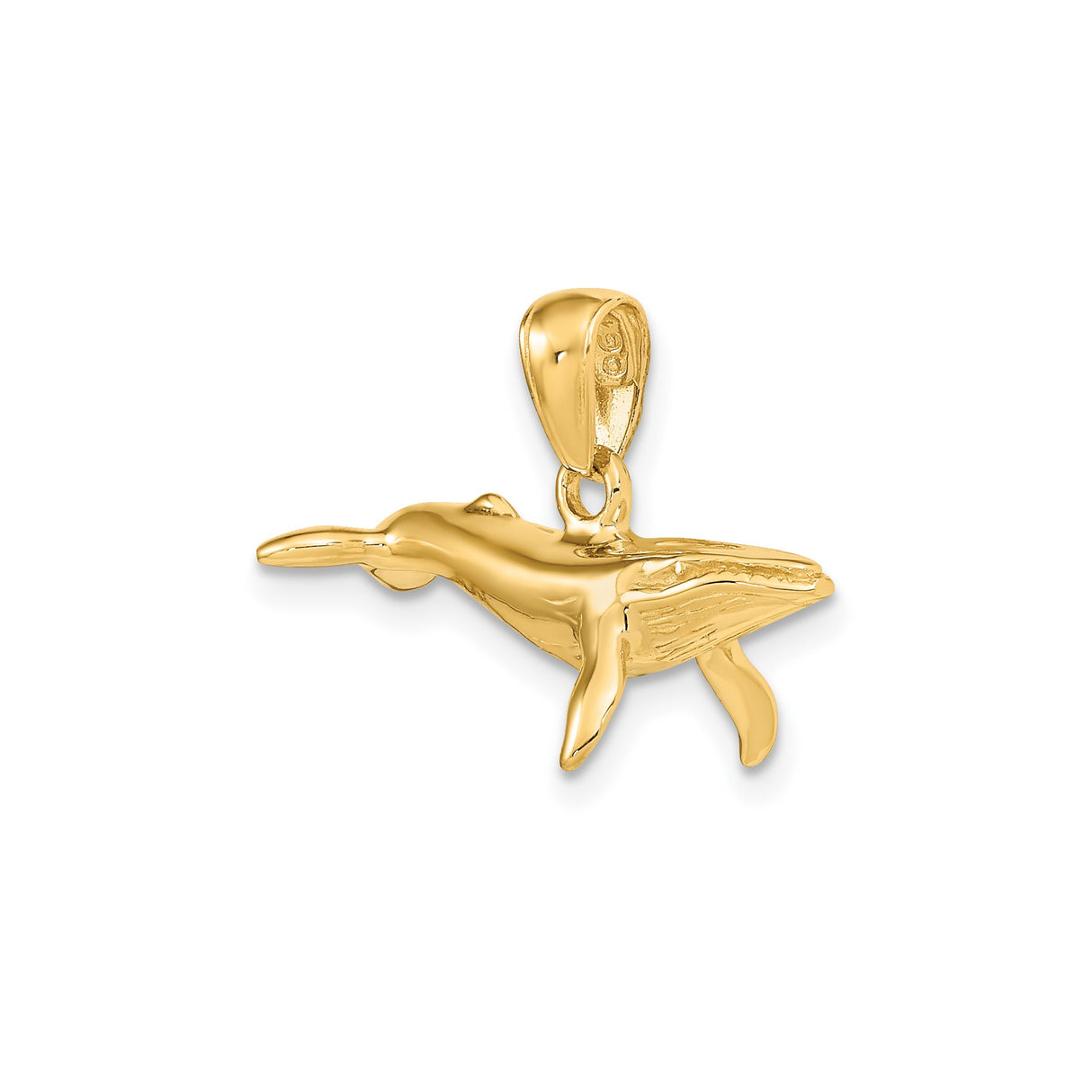 14k Yellow Gold Whale Pendant with Humpback Whale Design, Ocean Animal Nautical Charm
