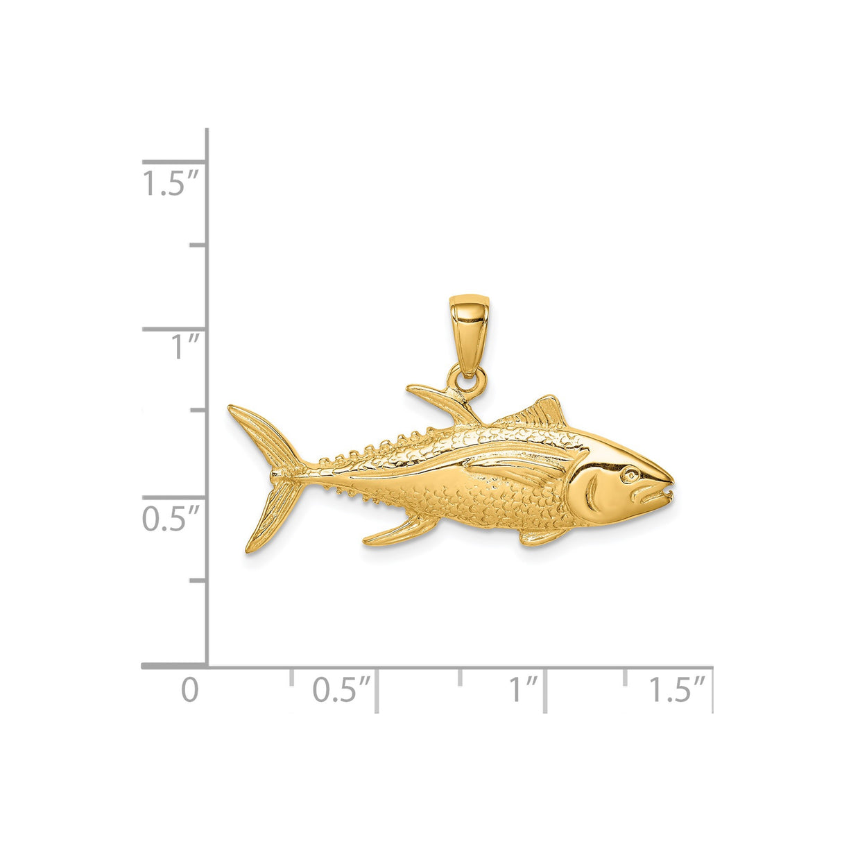 14k Yellow Gold Tuna Pendant, Detailed Fish Charm with Nautical Ocean Theme for Men and Unisex