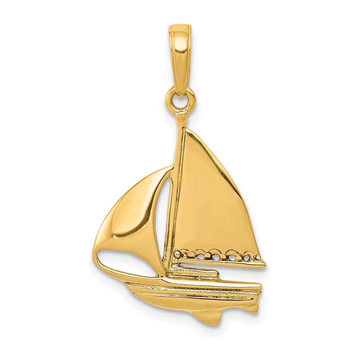 14k Yellow Gold Sailboat Pendant, Nautical Ocean Charm Symbolizing Exploration and Freedom