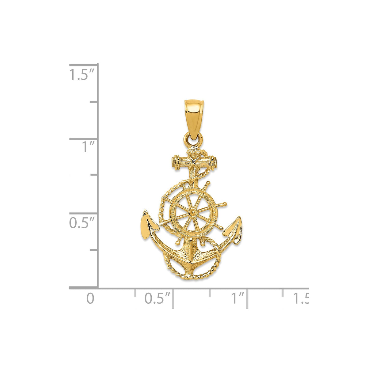 14k Yellow Gold Anchor Ship Wheel Pendant with Nautical Rope Design