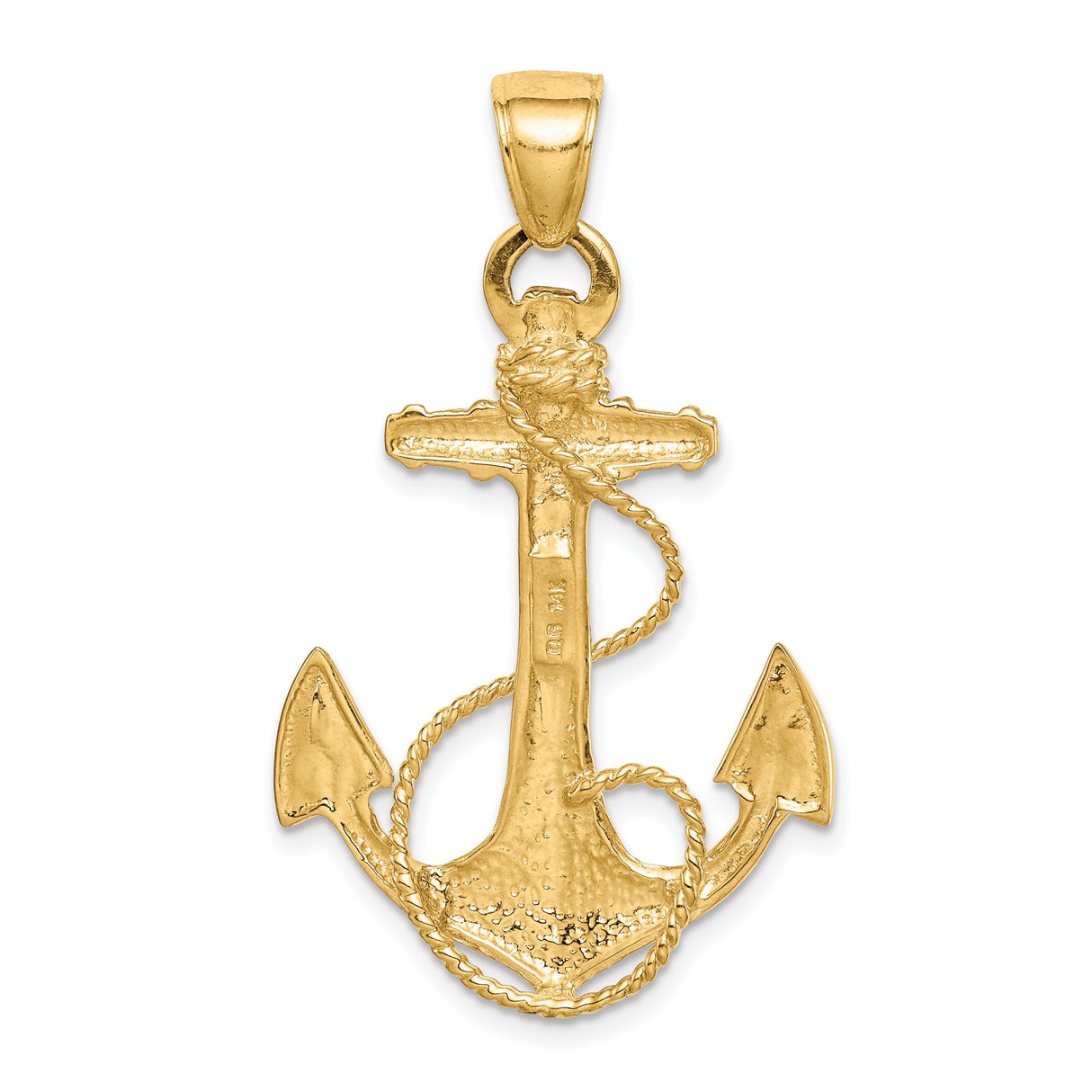 14k Yellow Gold Anchor Pendant with Rope Detailing, Nautical Christian Symbol for Men or Unisex