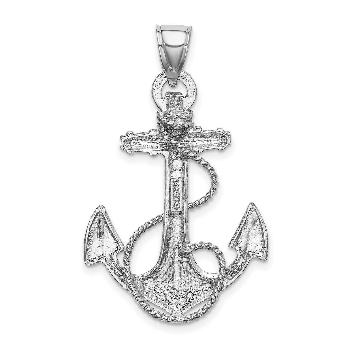 14k White Gold Anchor Pendant with Rope Accents, Nautical Faith Symbol