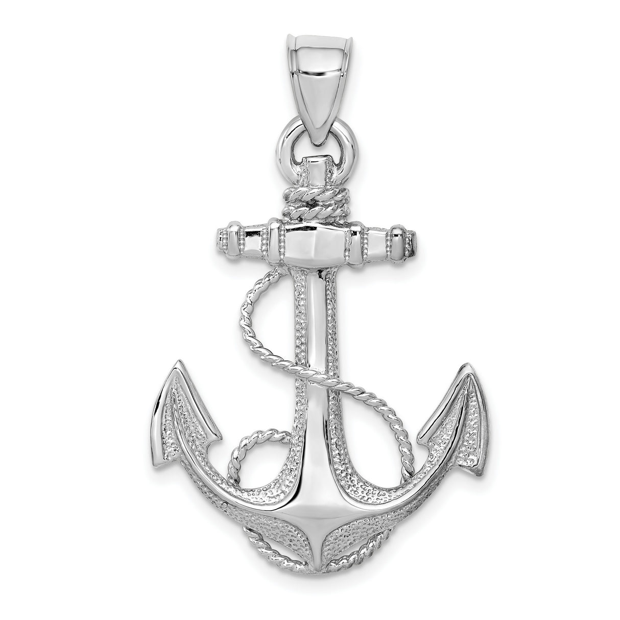 14k White Gold Anchor Pendant with Rope Accents, Nautical Faith Symbol