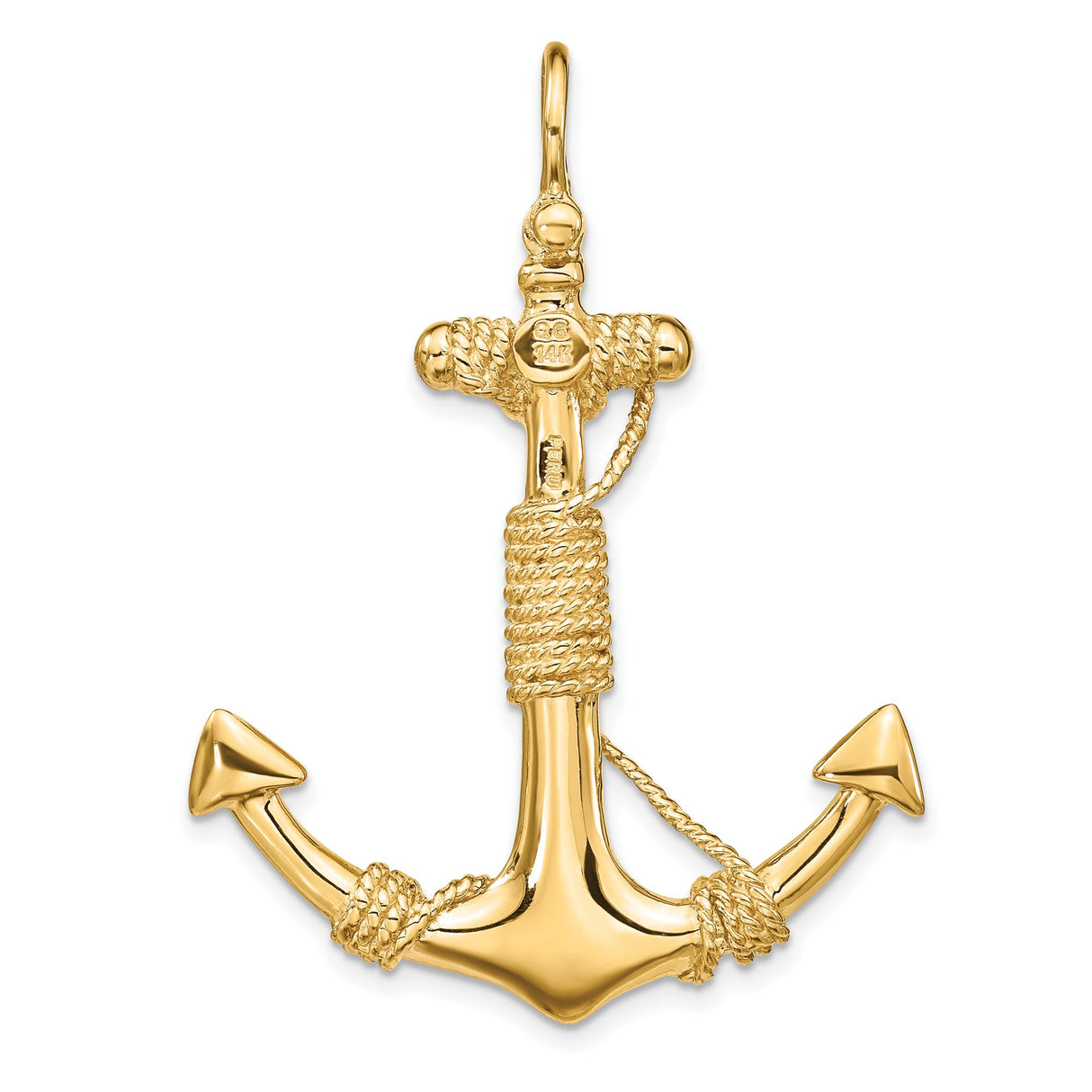 14k Yellow Gold Anchor Pendant with Detailed Rope Accents, Nautical Design for Men or Women