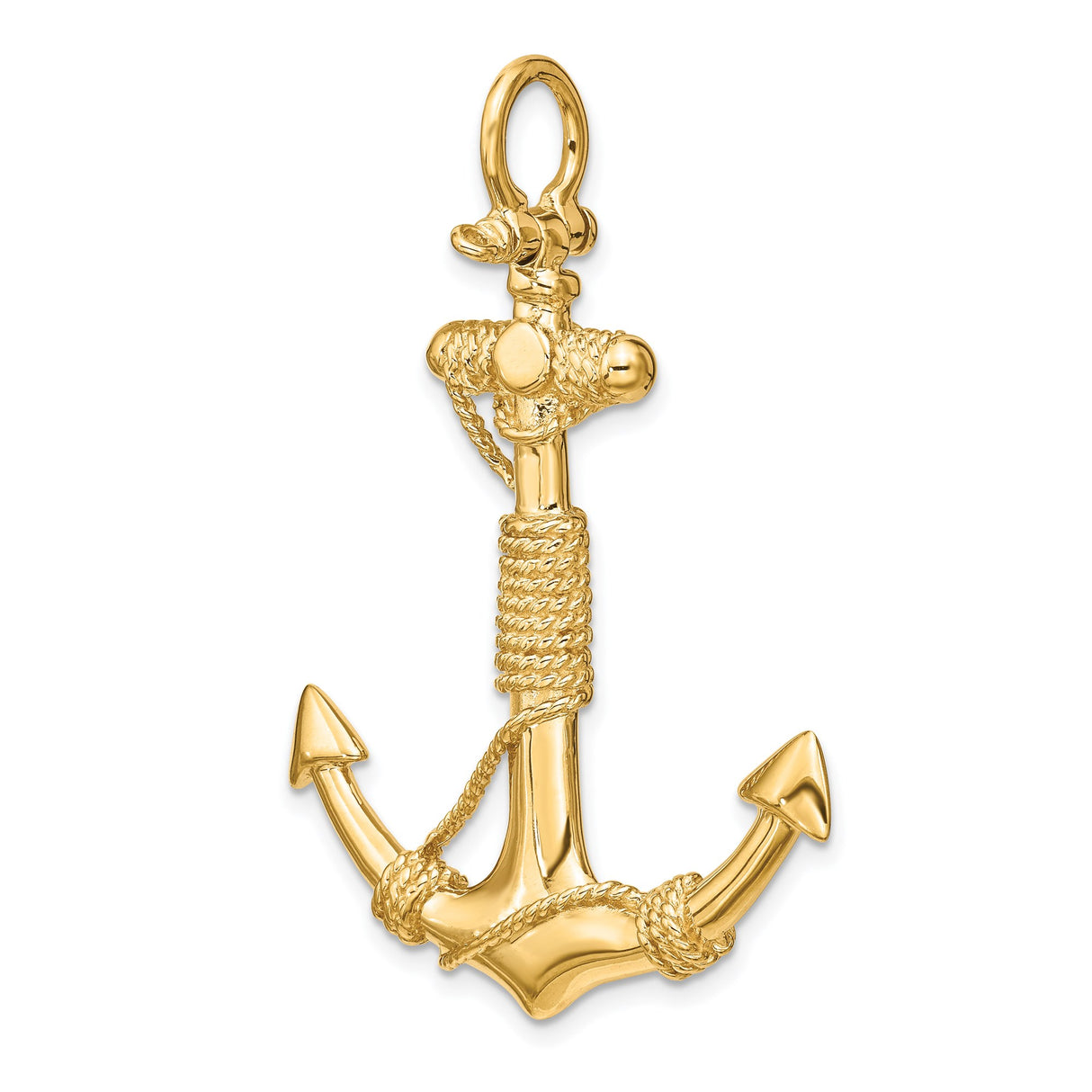 14k Yellow Gold Anchor Pendant with Detailed Rope Accents, Nautical Design for Men or Women