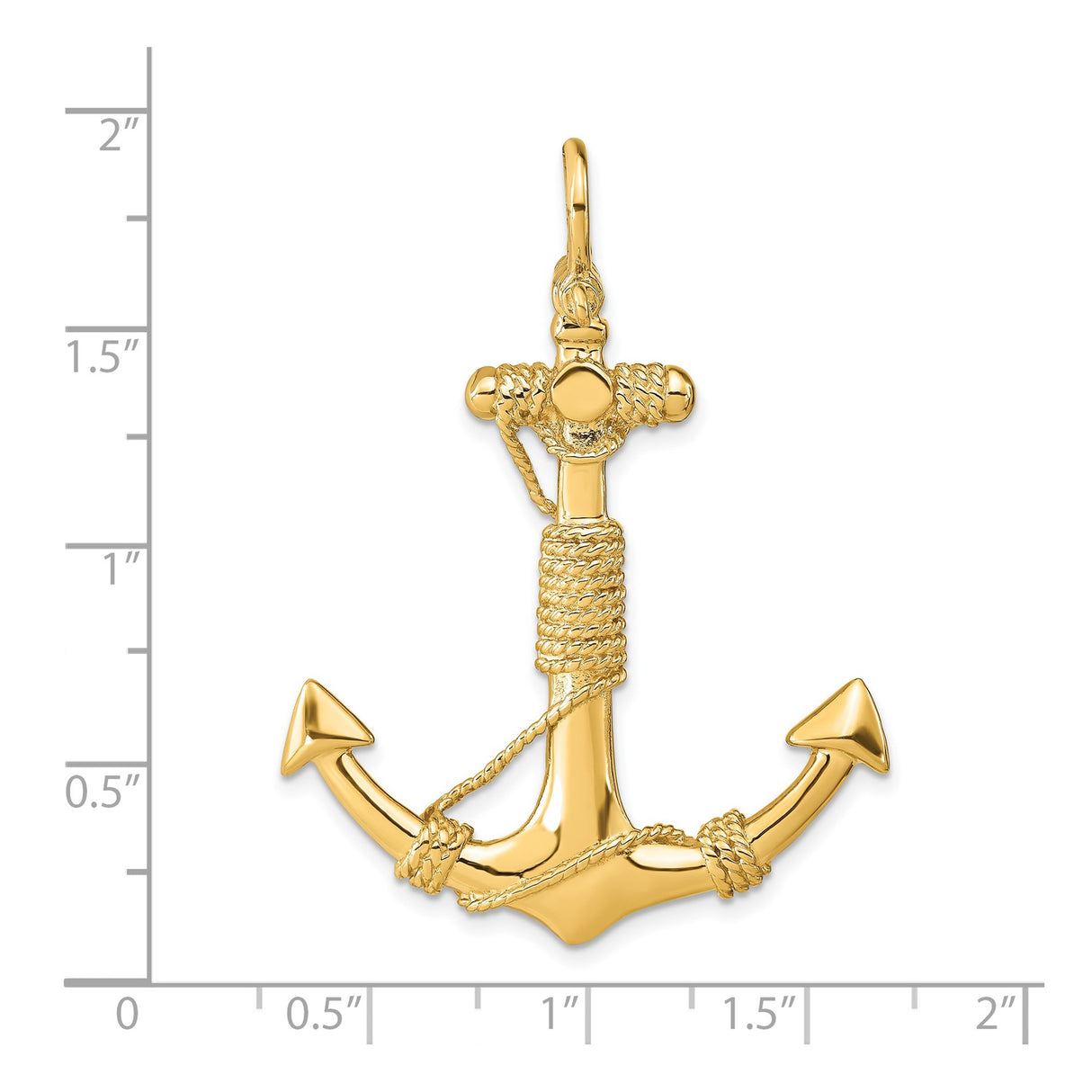14k Yellow Gold Anchor Pendant with Detailed Rope Accents, Nautical Design for Men or Women