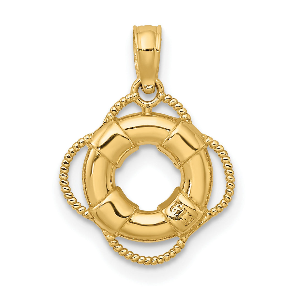 14k Yellow Gold Lifebuoy Pendant, Nautical Life Preserver Charm, Ocean Theme Jewelry for Women or Unisex