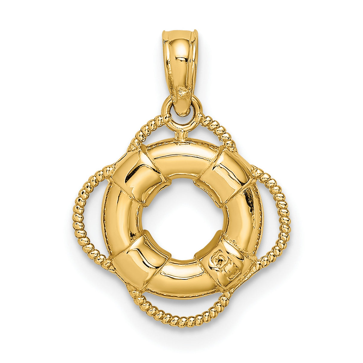 14k Yellow Gold Lifebuoy Pendant, Nautical Life Preserver Charm, Ocean Theme Jewelry for Women or Unisex