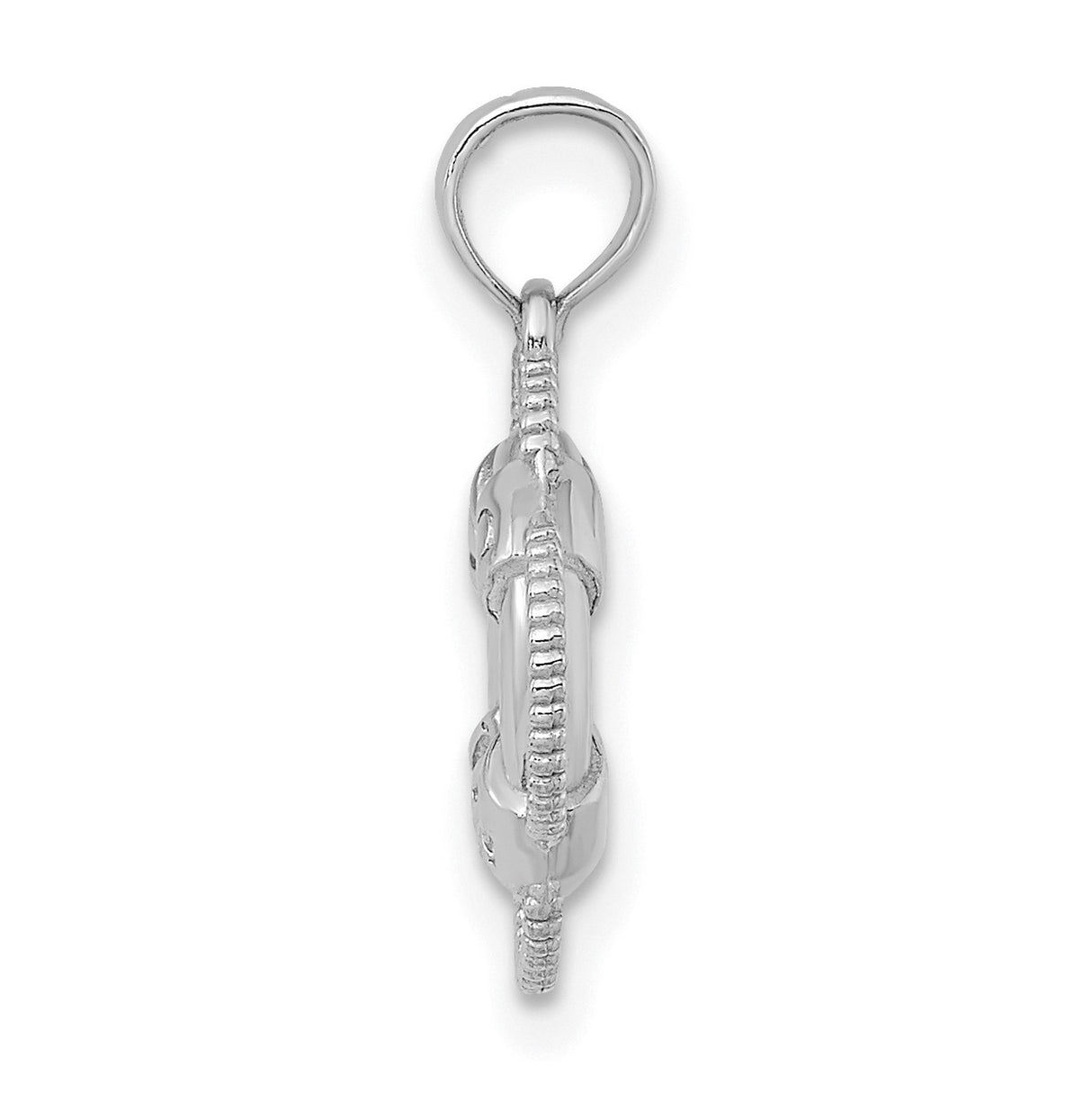 14k White Gold Nautical Life Preserver Pendant with Rope Design