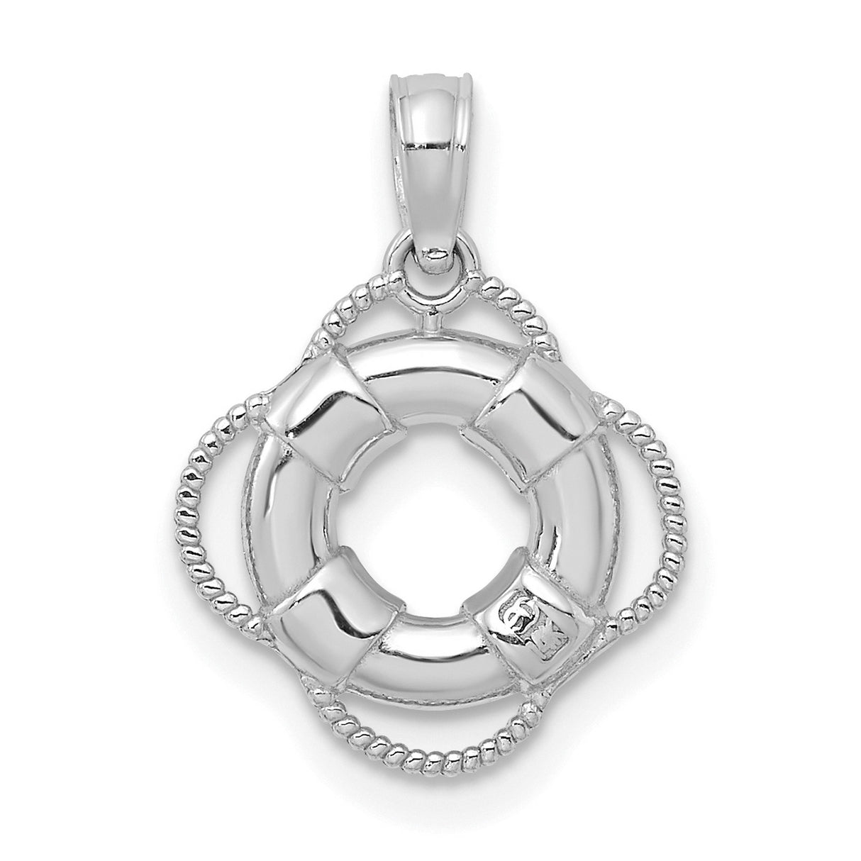 14k White Gold Nautical Life Preserver Pendant with Rope Design