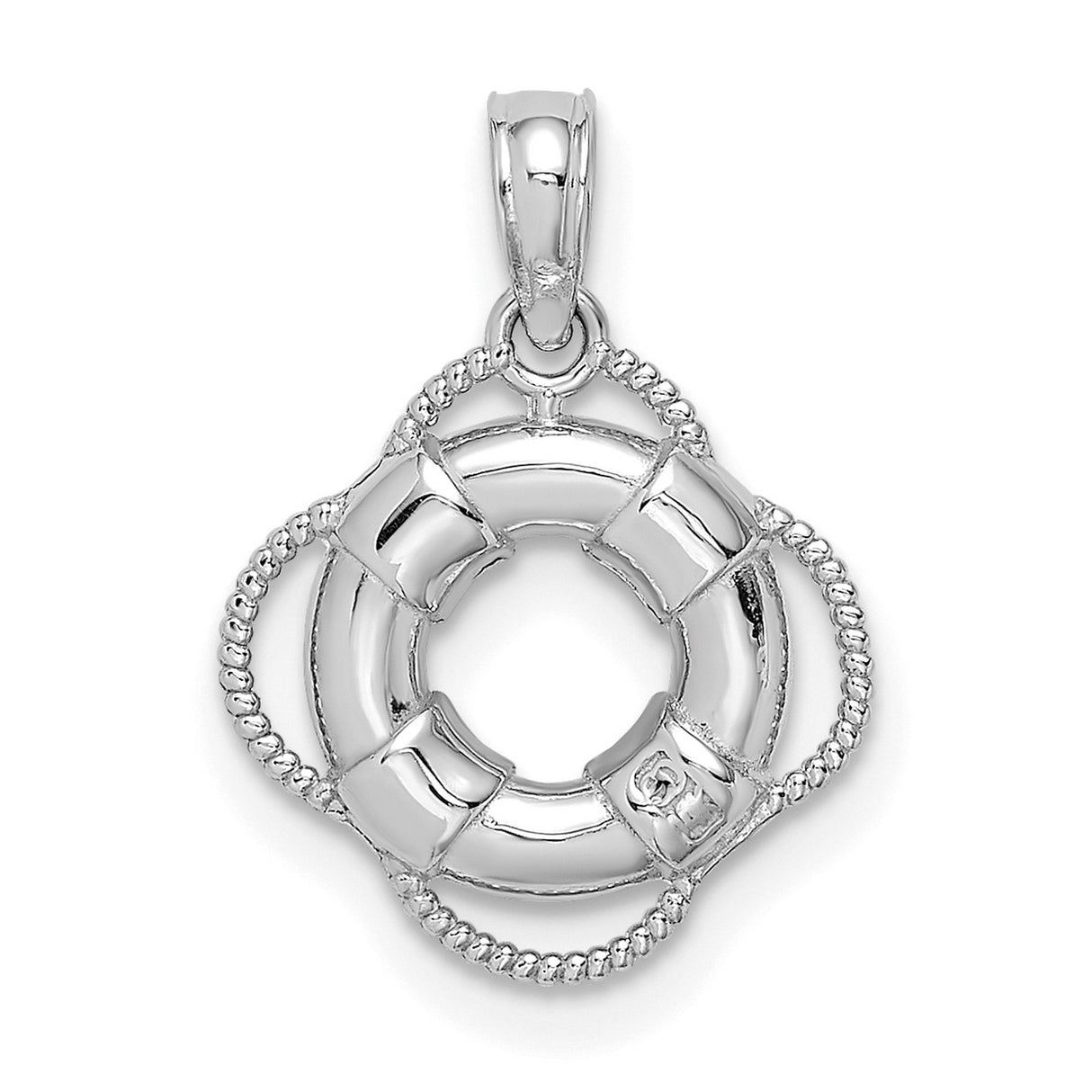 14k White Gold Nautical Life Preserver Pendant with Rope Design