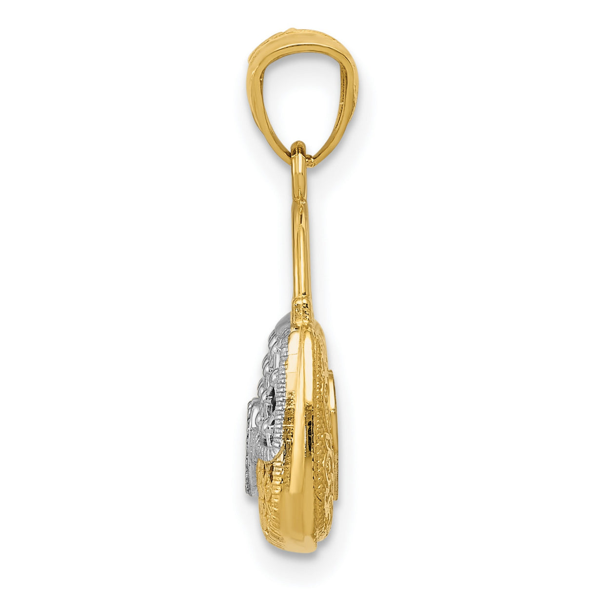 14k Multi-Tone Gold Handbag Pendant with Quilted Design and Heart Accent