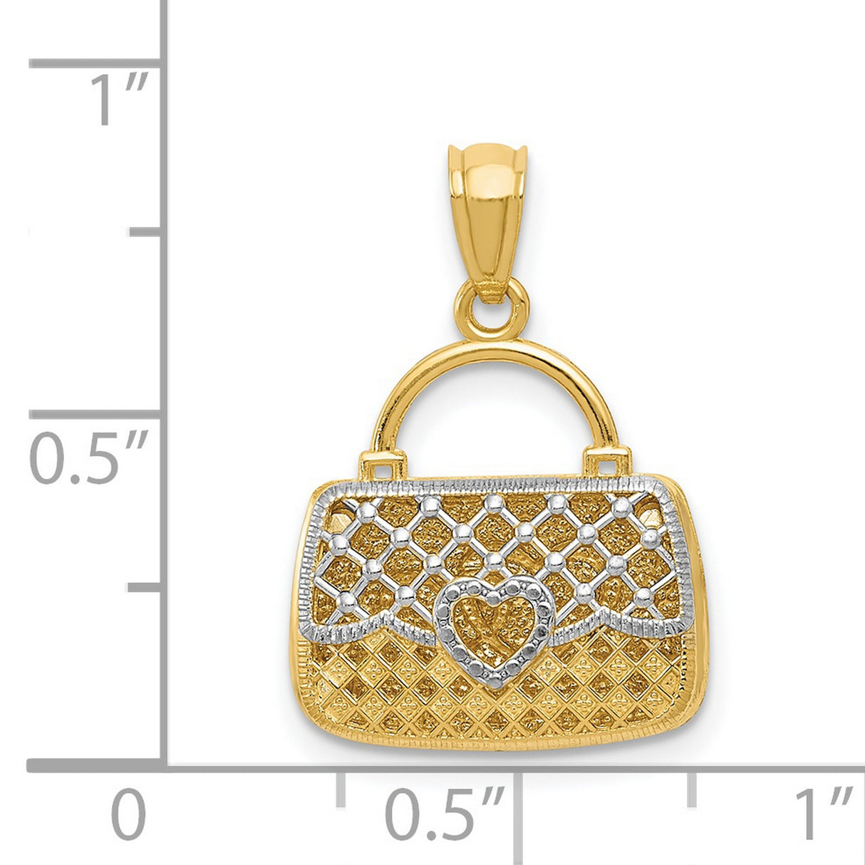 14k Multi-Tone Gold Handbag Pendant with Quilted Design and Heart Accent