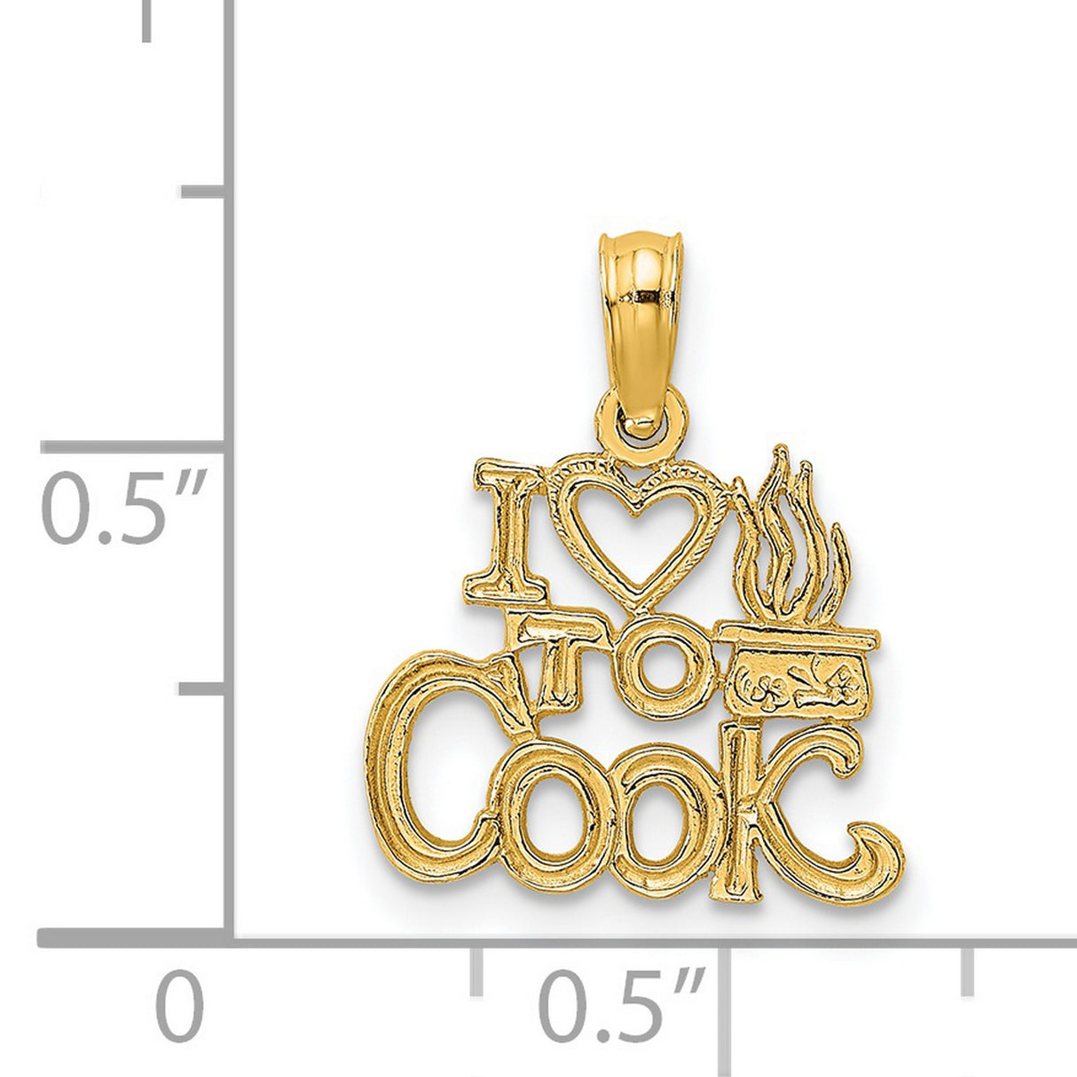 14k Yellow Gold Pendant with Heart and Cooking Pot Flame Detail, Culinary Chef Charm