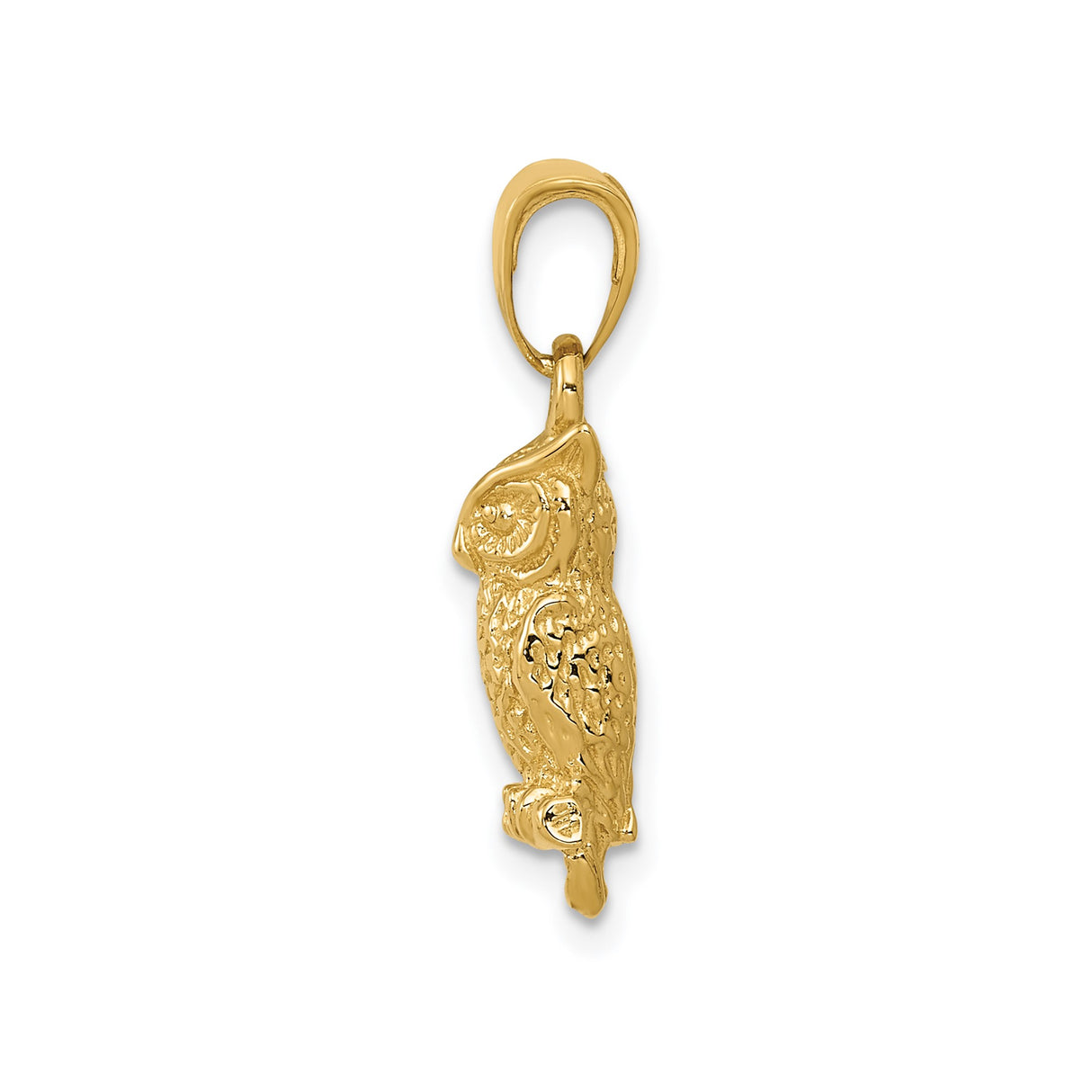 14k Yellow Gold Owl Pendant with Tree Branch Detail, Greek Mythology Inspired Animal Charm