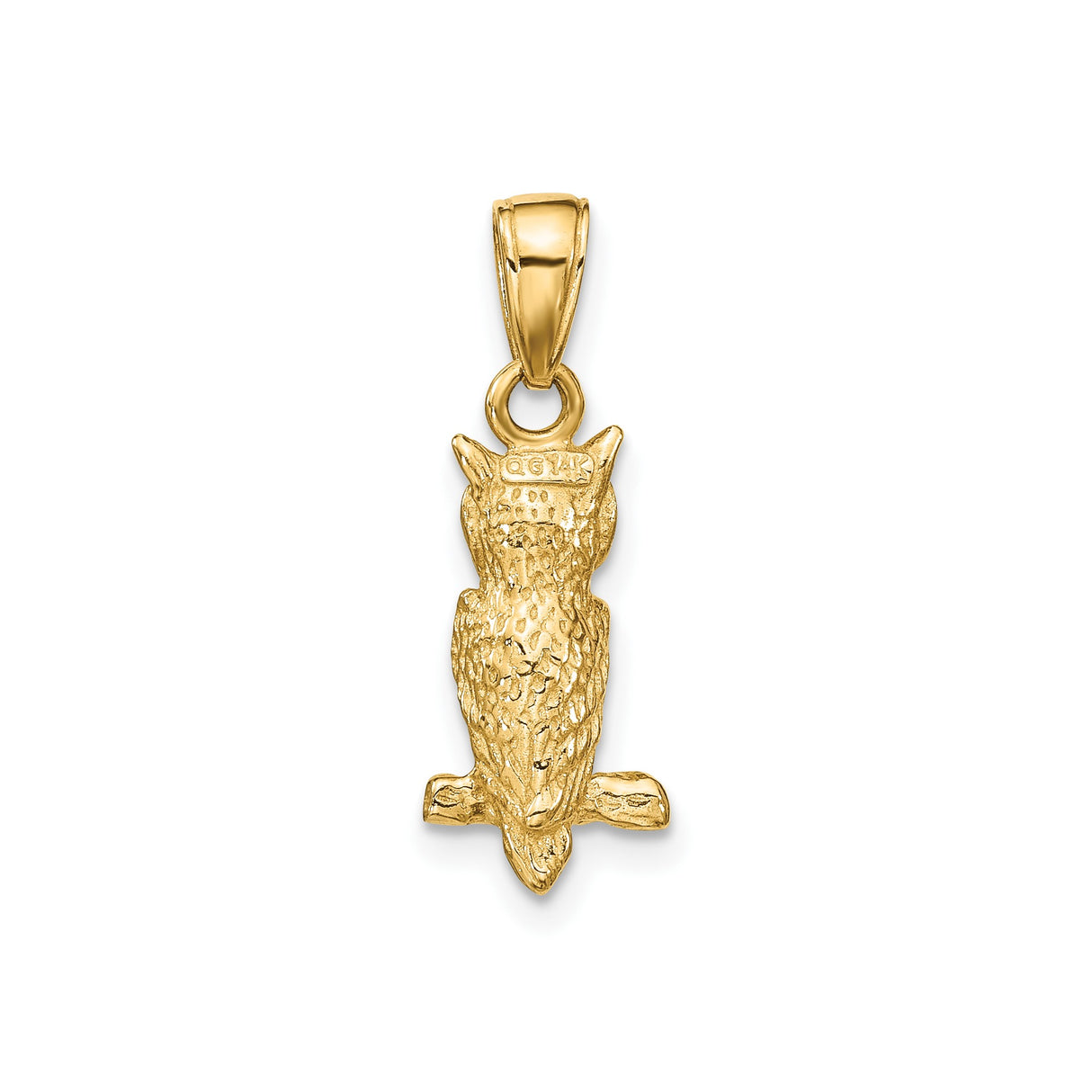 14k Yellow Gold Owl Pendant with Tree Branch Detail, Greek Mythology Inspired Animal Charm