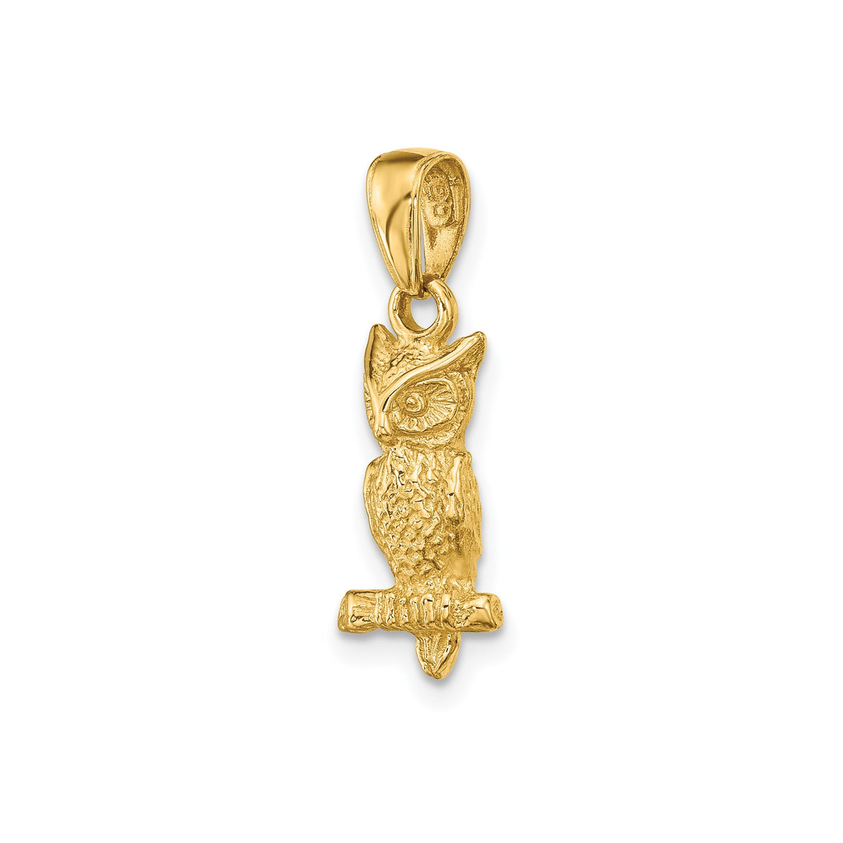14k Yellow Gold Owl Pendant with Tree Branch Detail, Greek Mythology Inspired Animal Charm