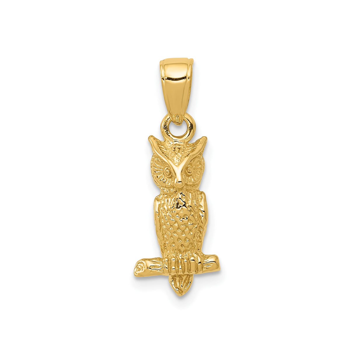 14k Yellow Gold Owl Pendant with Tree Branch Detail, Greek Mythology Inspired Animal Charm