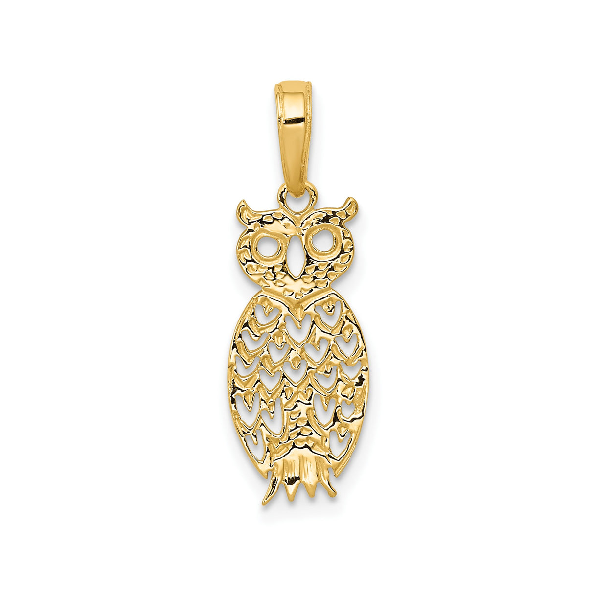 14k Yellow Gold Owl Pendant, Openwork Animal Charm with Symbolic Design for Women
