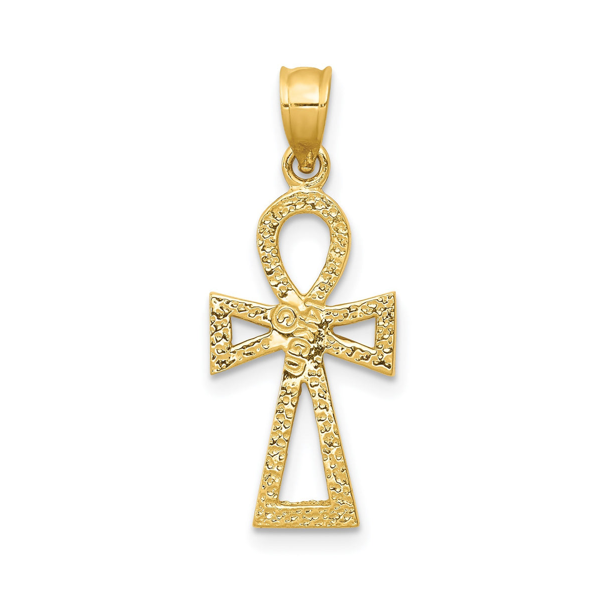 14k Yellow Gold Ankh Cross Pendant, Textured Egyptian Symbol Jewelry for Men and Women