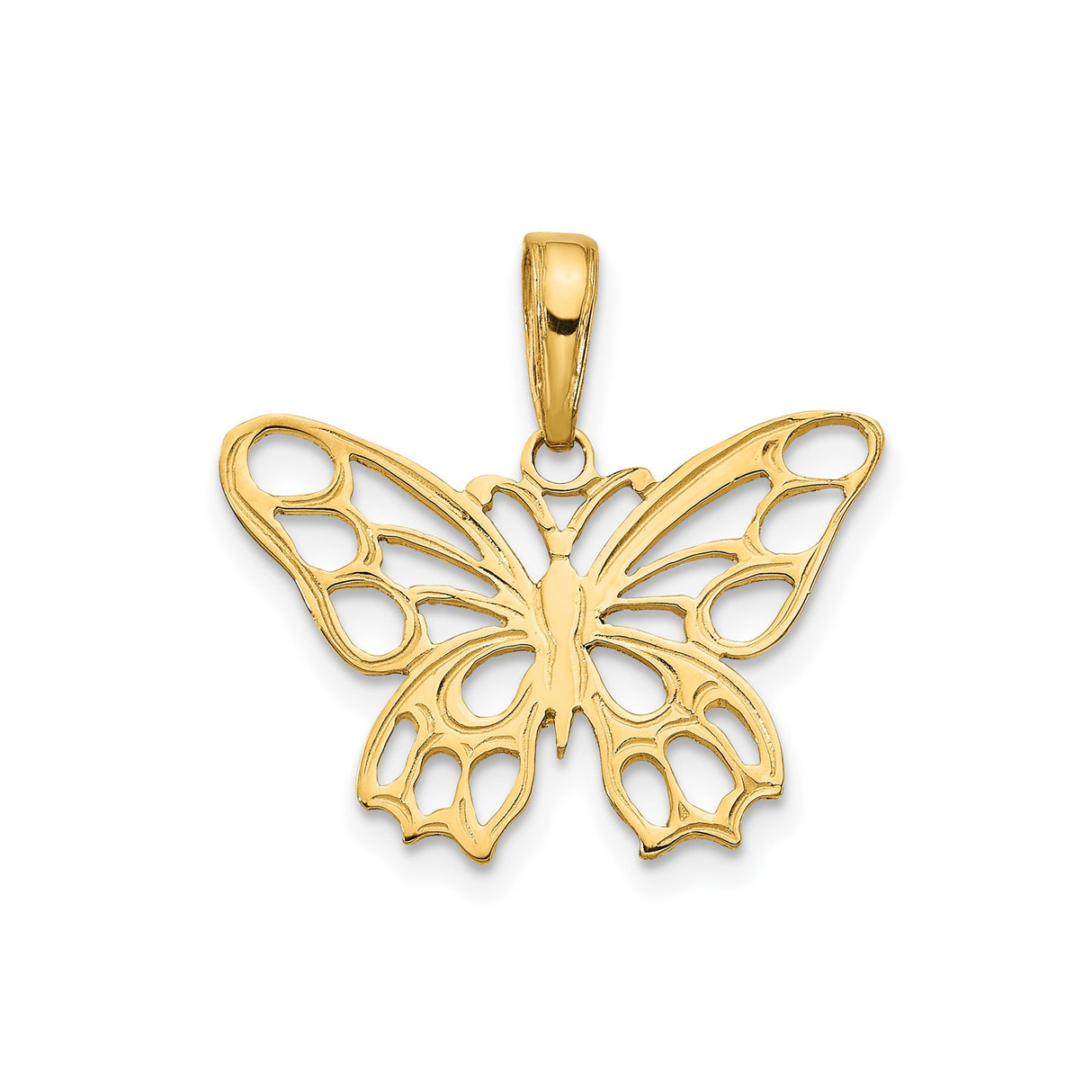 14k Yellow Gold Butterfly Pendant with Openwork Filigree Design, Symbol of Transformation and Renewal