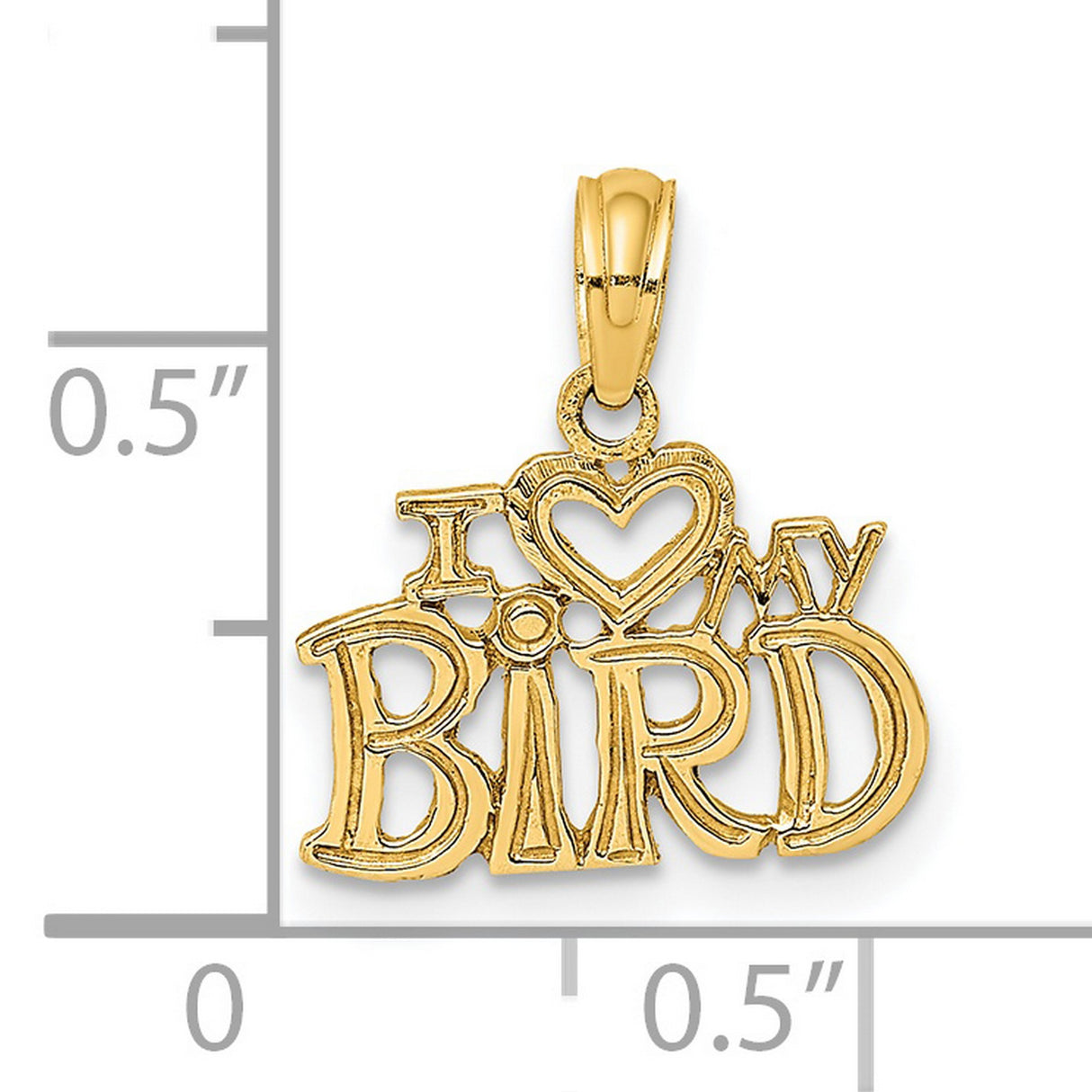 14k Yellow Gold Pendant, I Heart My Bird Design, Dainty Animal Charm for Pet Lovers