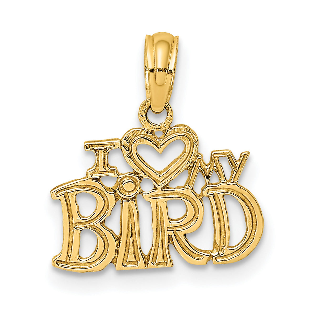 14k Yellow Gold Pendant, I Heart My Bird Design, Dainty Animal Charm for Pet Lovers