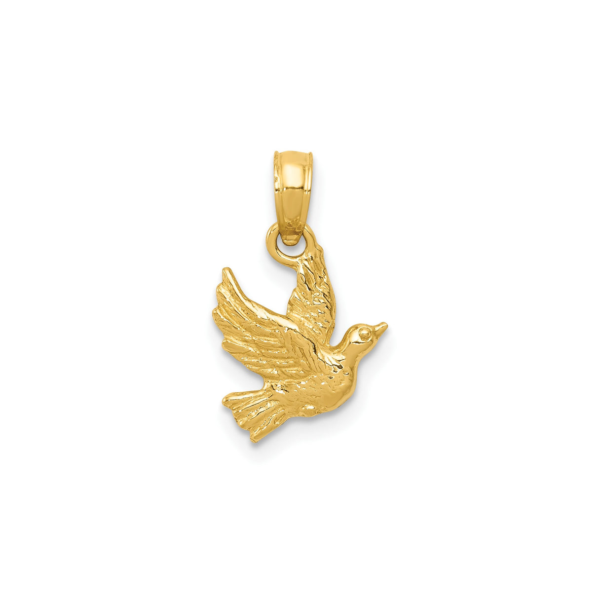 14k Yellow Gold Dove Pendant, Flying Bird Holy Spirit Christian Charm for Women