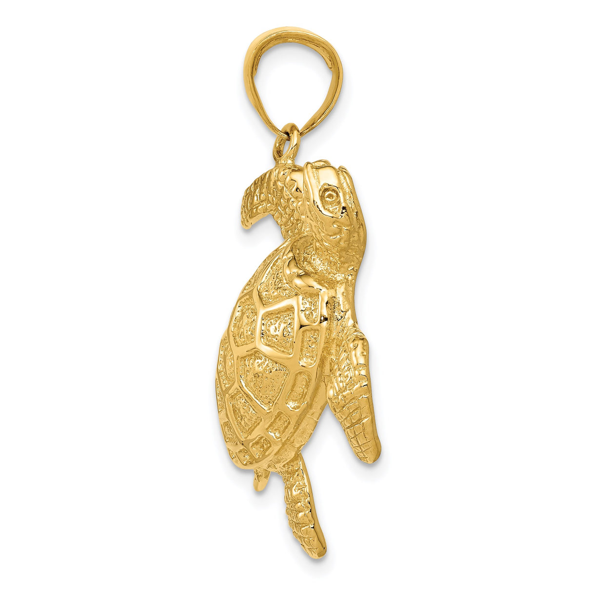 14k Yellow Gold Sea Turtle Pendant with Textured Shell and Flipper Detail