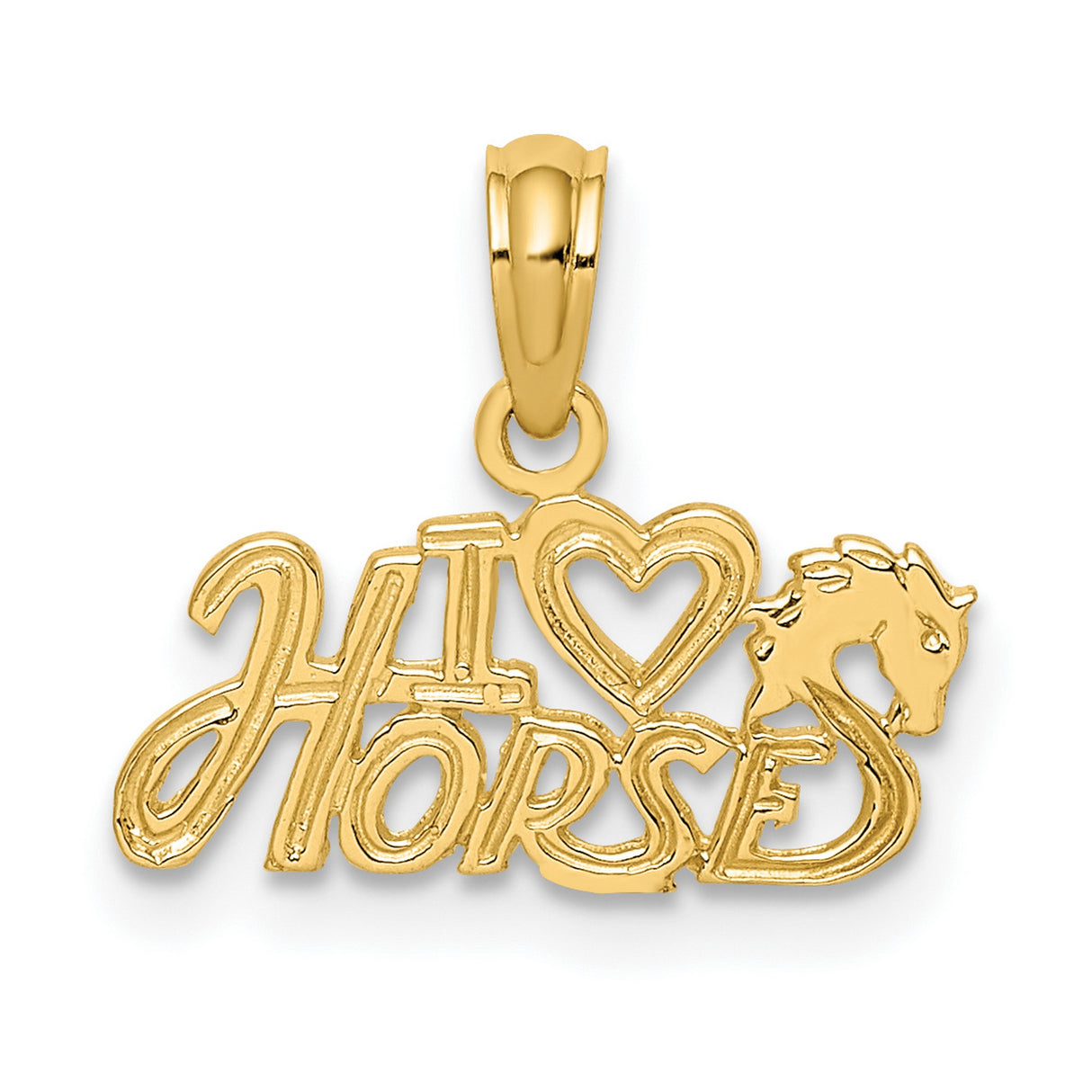 14k Yellow Gold Horse Head Pendant with Heart Design, Equestrian Charm for Women and Girls