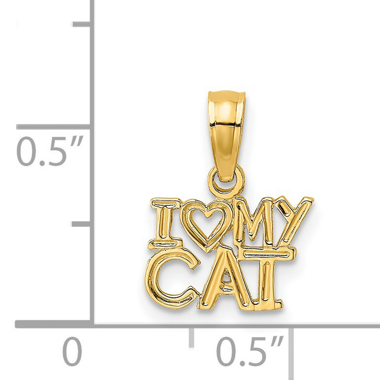 14k Yellow Gold Cat Pendant, I Love My Cat Charm, Feline Jewelry for Women or Unisex Wearers