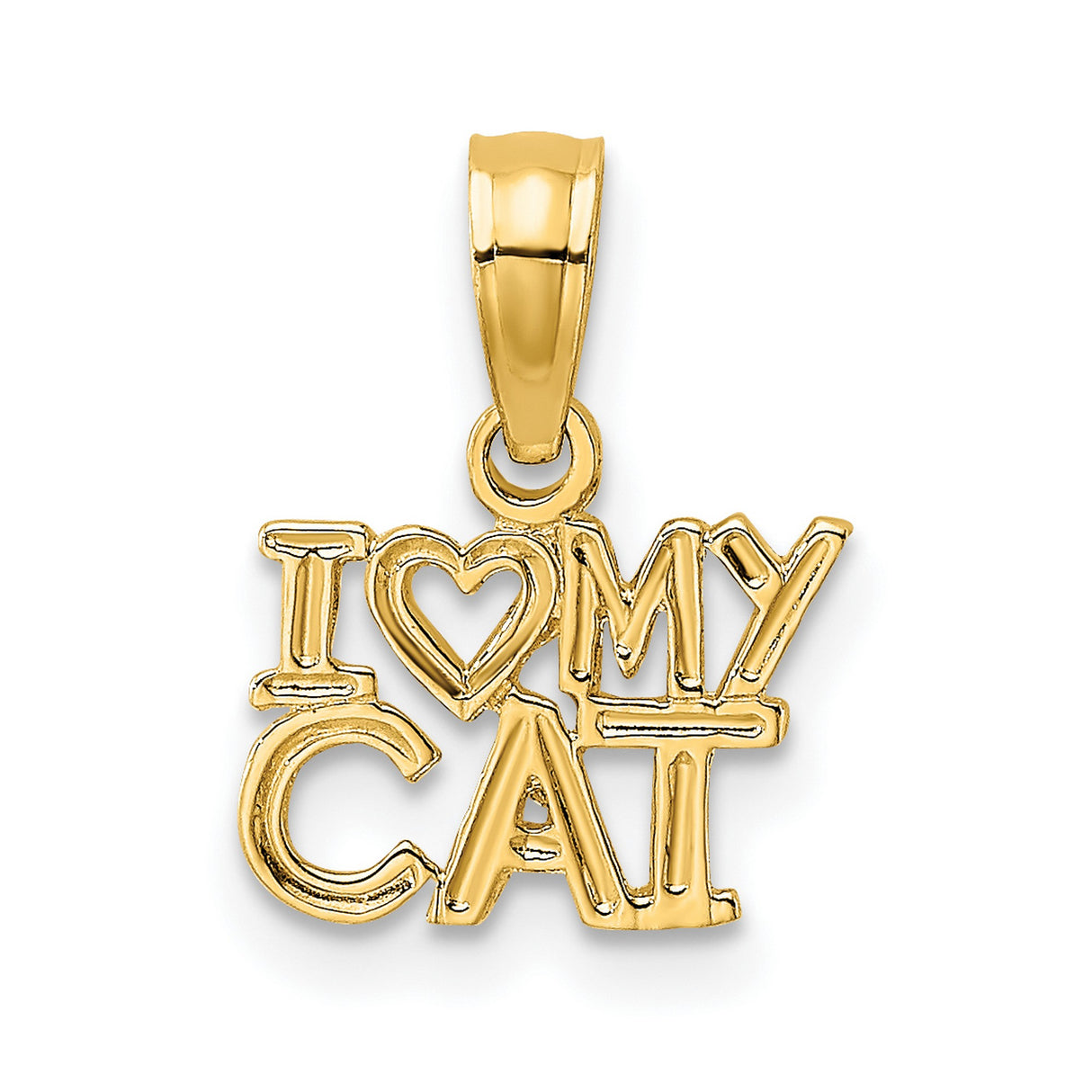 14k Yellow Gold Cat Pendant, I Love My Cat Charm, Feline Jewelry for Women or Unisex Wearers
