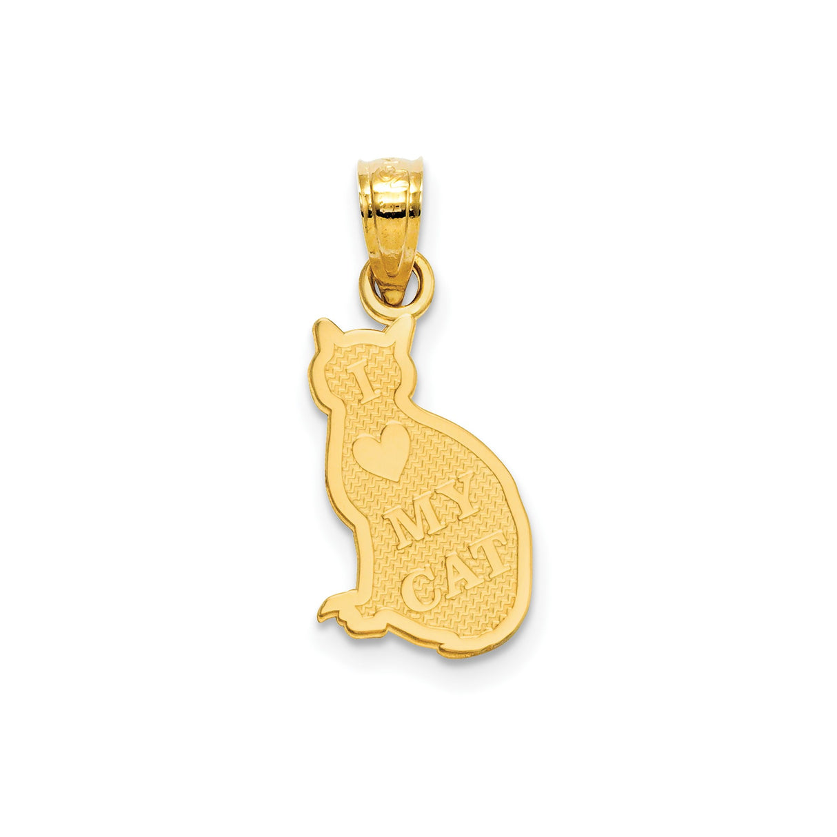 14k Yellow Gold Cat Pendant with Textured Finish and Bowtie Detail