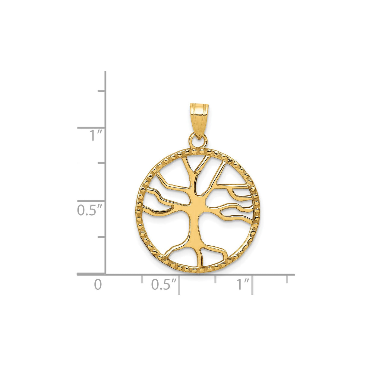 14k Yellow Gold Tree of Life Pendant, Openwork Circular Design with Textured Edge