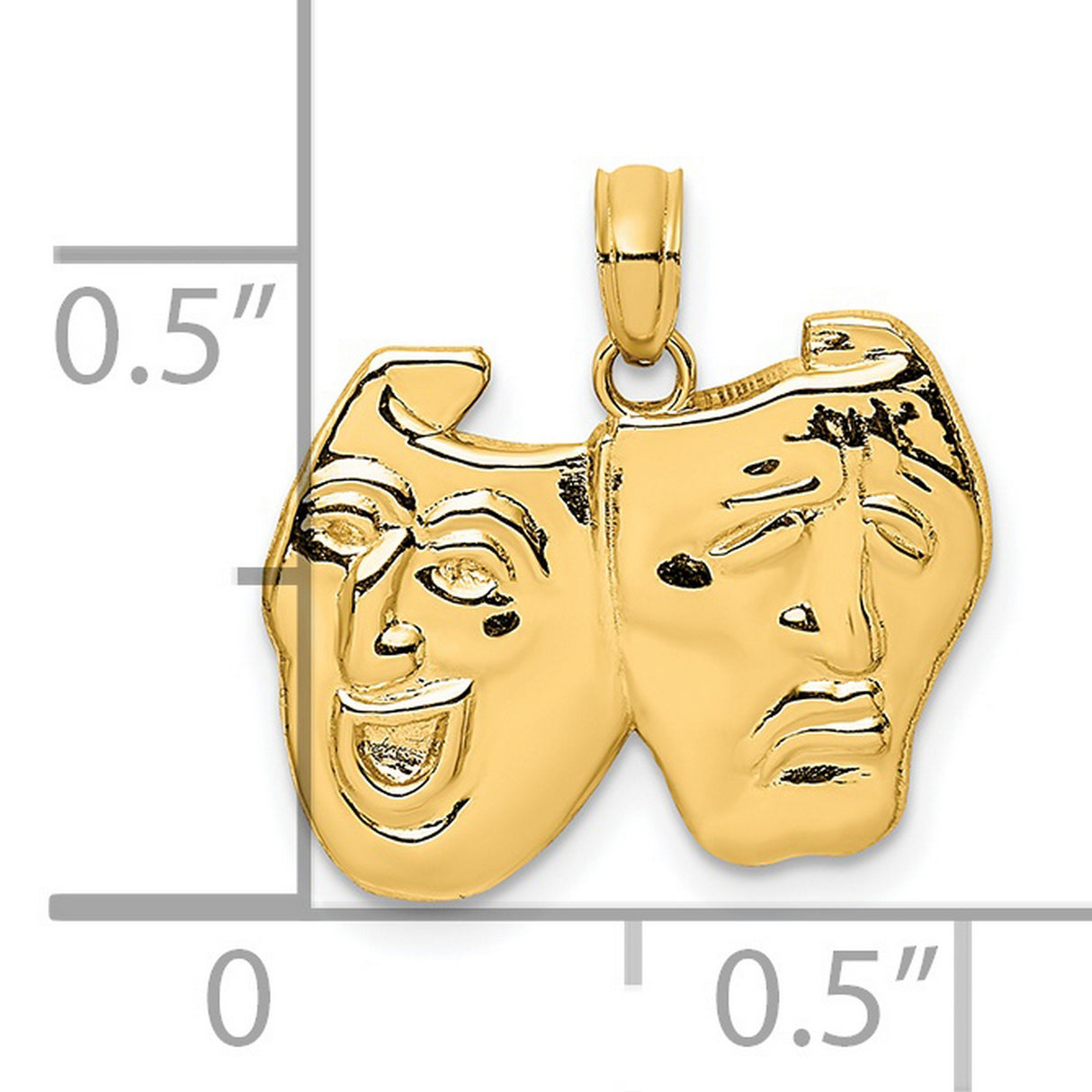 14k Yellow Gold Theater Pendant with Comedy and Tragedy Masks Drama Theme