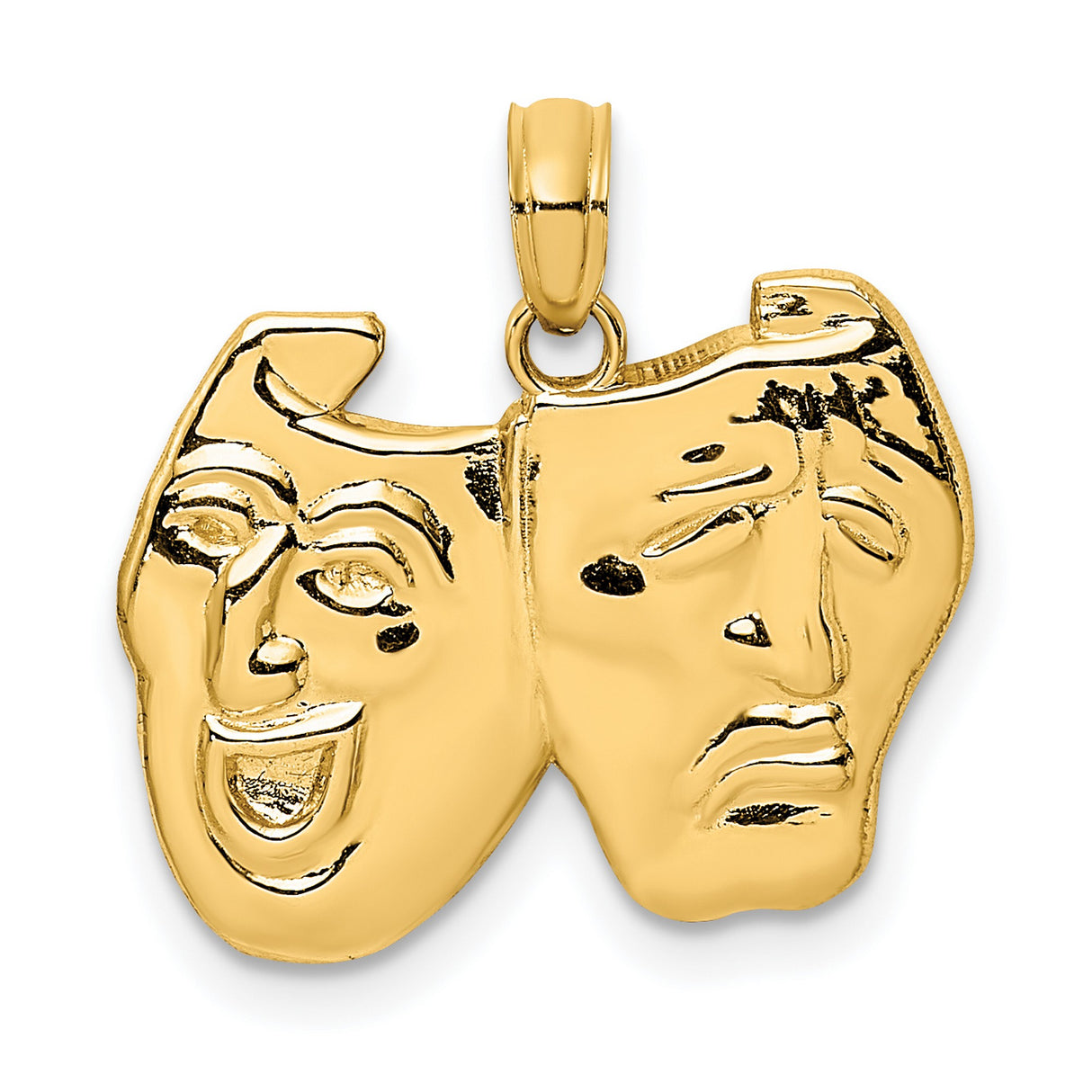 14k Yellow Gold Theater Pendant with Comedy and Tragedy Masks Drama Theme
