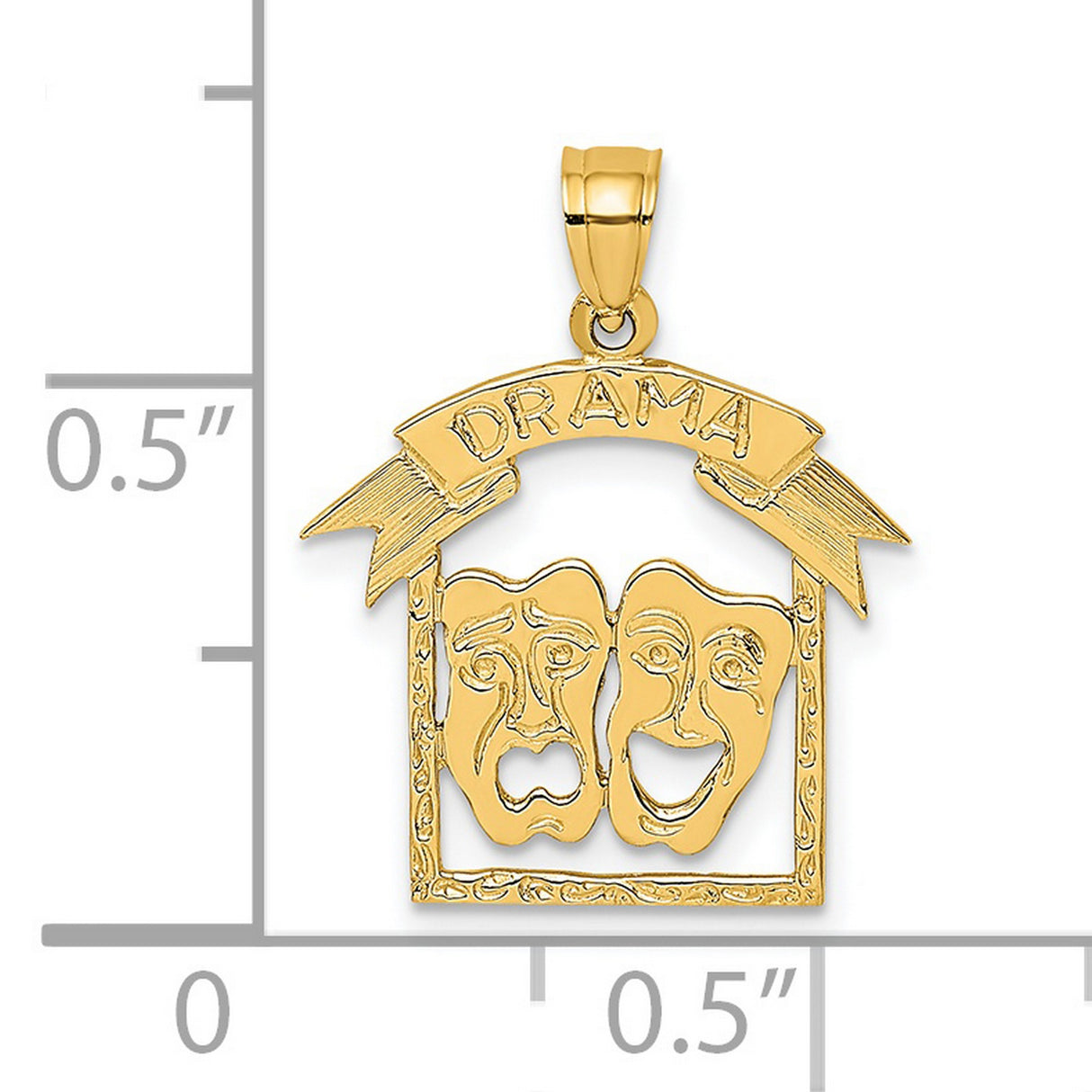 14k Yellow Gold Drama Mask Pendant with Comedy and Tragedy Faces Banner